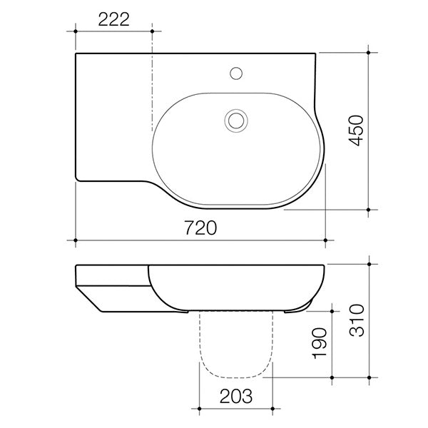 Caroma Opal 720 Wall Mounted Bathroom Sink - Modern White Ceramic Vessel Basin for Powder Room, Guest Bath & Small Space Installation