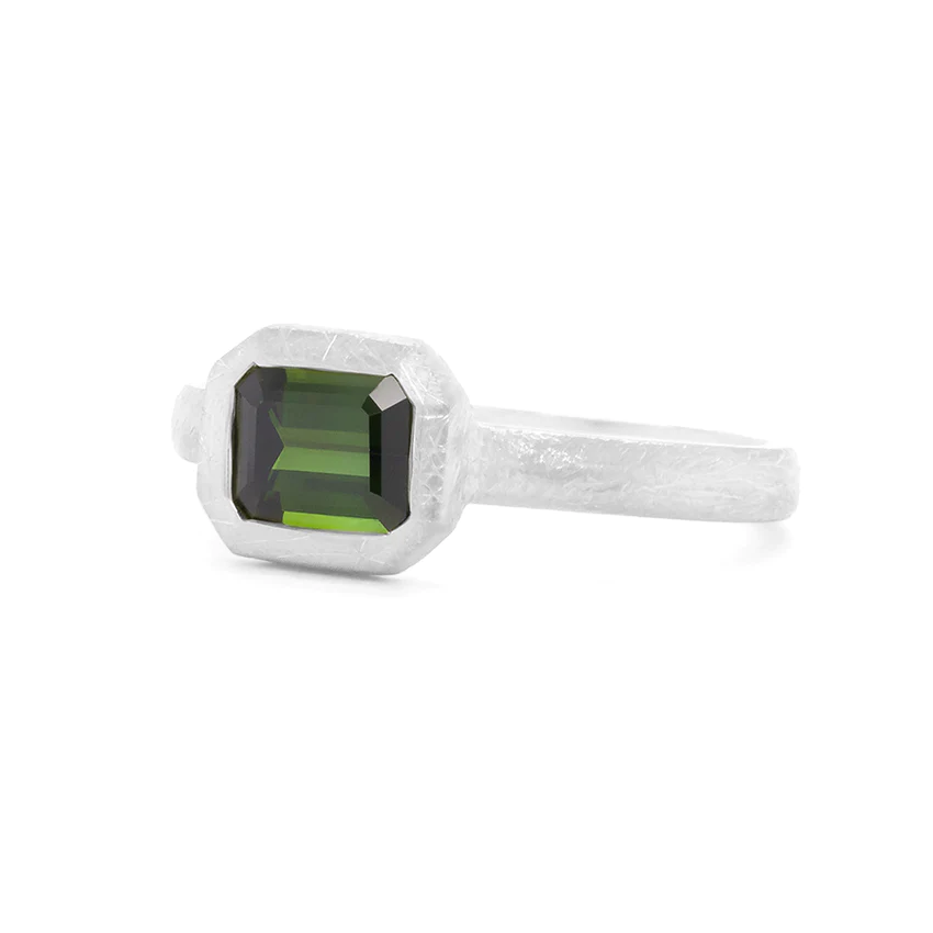 Emerald Cut Green Tourmaline Ring - 'Boulder' Style | Elegant Gemstone Jewelry for Women | Perfect for Weddings, Anniversaries & Special Occasions