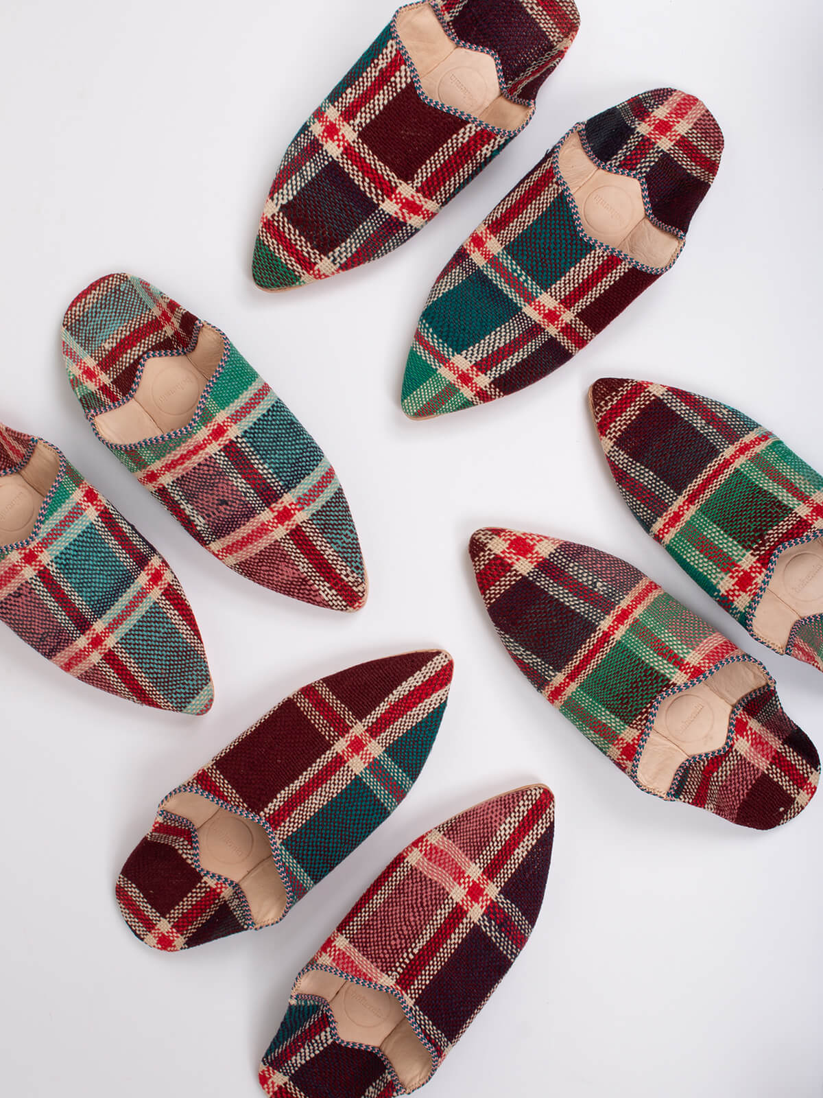 Authentic Moroccan Boujad Pointed Babouche Slippers - Handmade Ourika Check Design - Comfortable & Stylish for Home, Lounge & Cultural Events