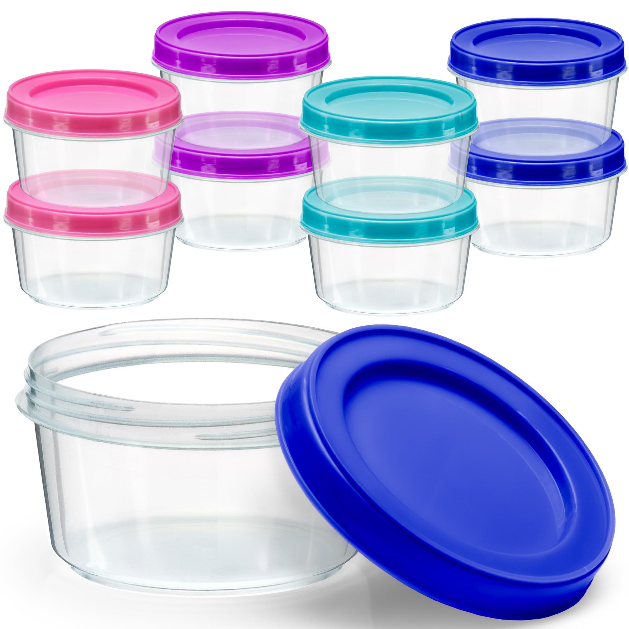 8 Pack 7 oz BPA-Free Plastic Food Storage Containers with Screw Lids - Reusable Stackable Jars for Portion Control, Snacks, Meal Prep, Travel, Kitchen Organization, Freezer Storage & Craft Supplies (Assorted Colors) | Perfect for Home, Office, Picnics & DIY Projects