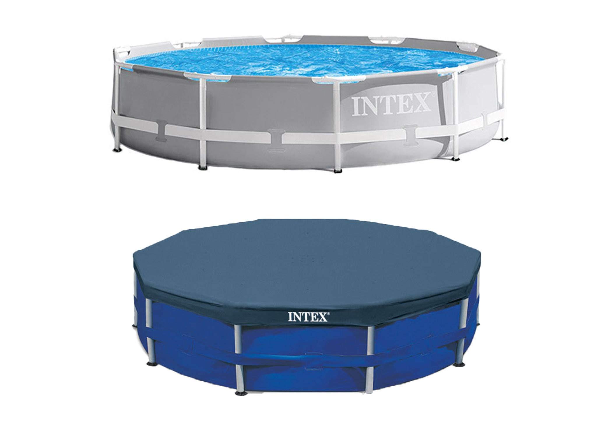 Intex 10ft x 30in Inflatable Above Ground Swimming Pool with 10-Foot Round Pool Cover - Perfect for Backyard Fun, Summer Parties & Family Relaxation