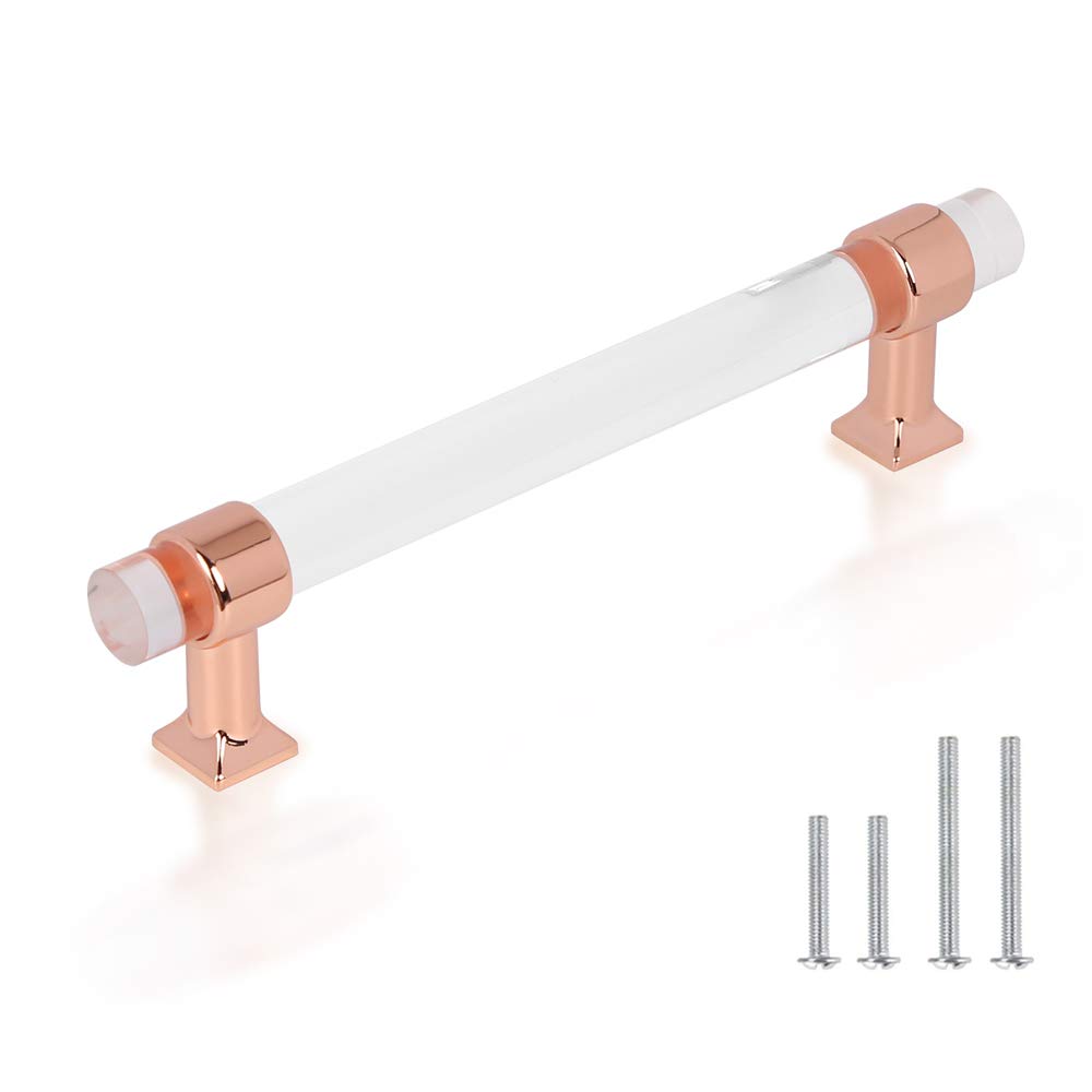 25 Pack 5 Inch Hole Center Acrylic Crystal Cabinet Pulls - Modern Rose Gold Zinc Alloy Drawer Handles for Kitchen Cabinets, Dressers & Cupboards | Durable & Stylish Hardware for Home Renovation & Furniture Upgrade
