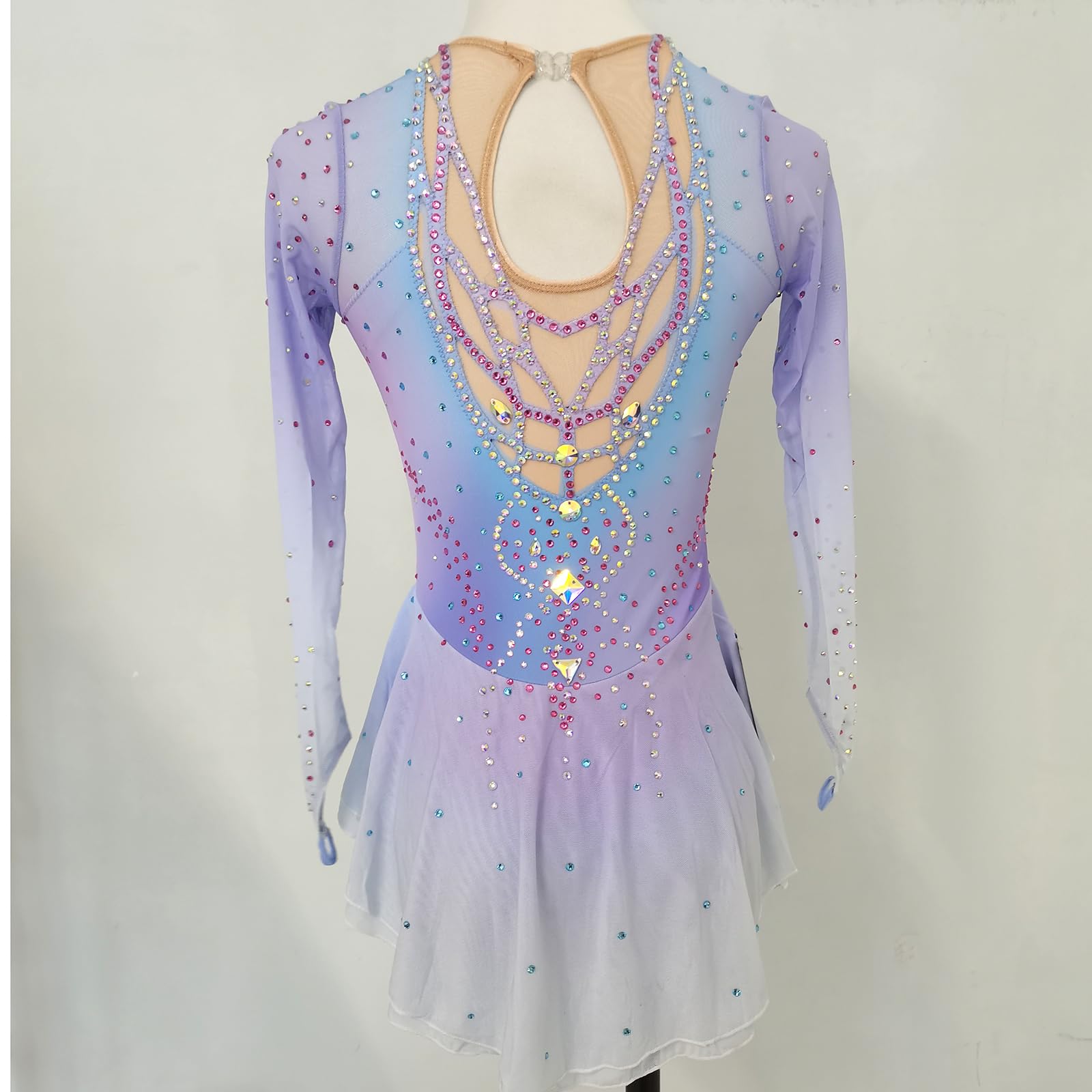 Elegant Purple Gradient Long Sleeve Figure Skating Dress for Girls - Competition & Performance Wear - Perfect for Ice Shows, Gymnastics, and Dance Recitals