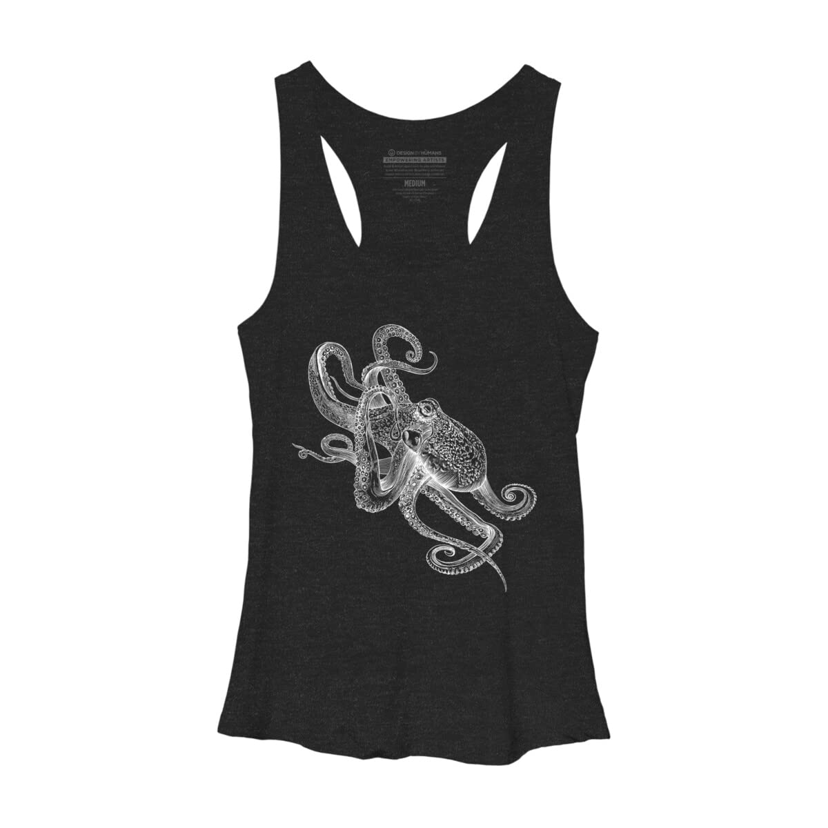 Design By Humans Women's White Octopus Graphic Racerback Tank Top - Soft Cotton Athletic Shirt for Yoga, Gym & Summer Outfits