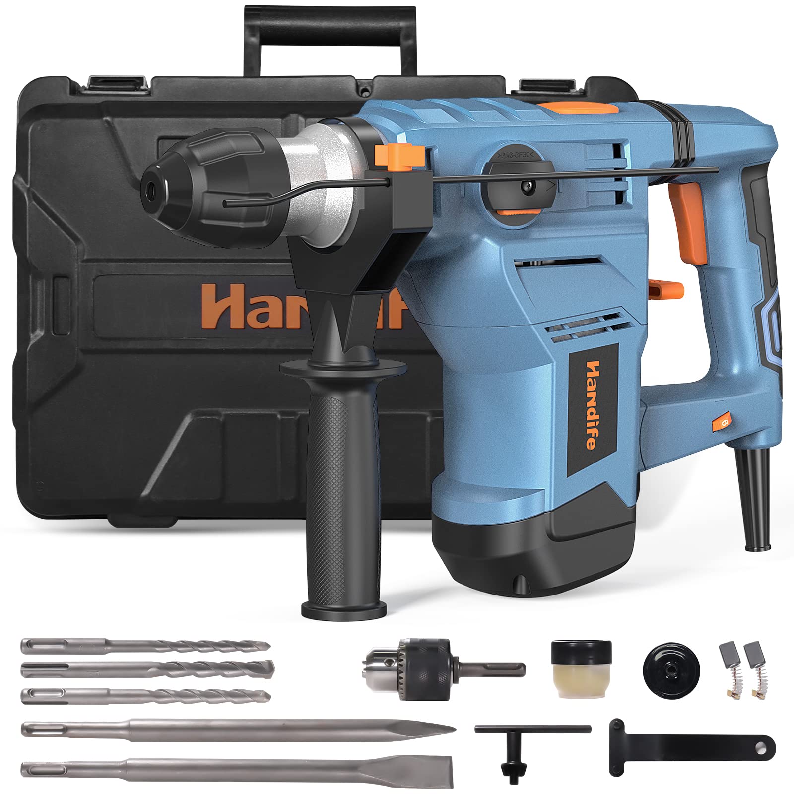 12.5 Amp 1500W Heavy Duty Rotary Hammer Drill with SDS-Plus Chuck - 3 Functions, 6-Speed Regulation & Vibration Damping Technology - Ideal for Concrete Drilling, Metal Work & Stone Cutting - Professional Construction, Demolition & DIY Home Improvement Projects