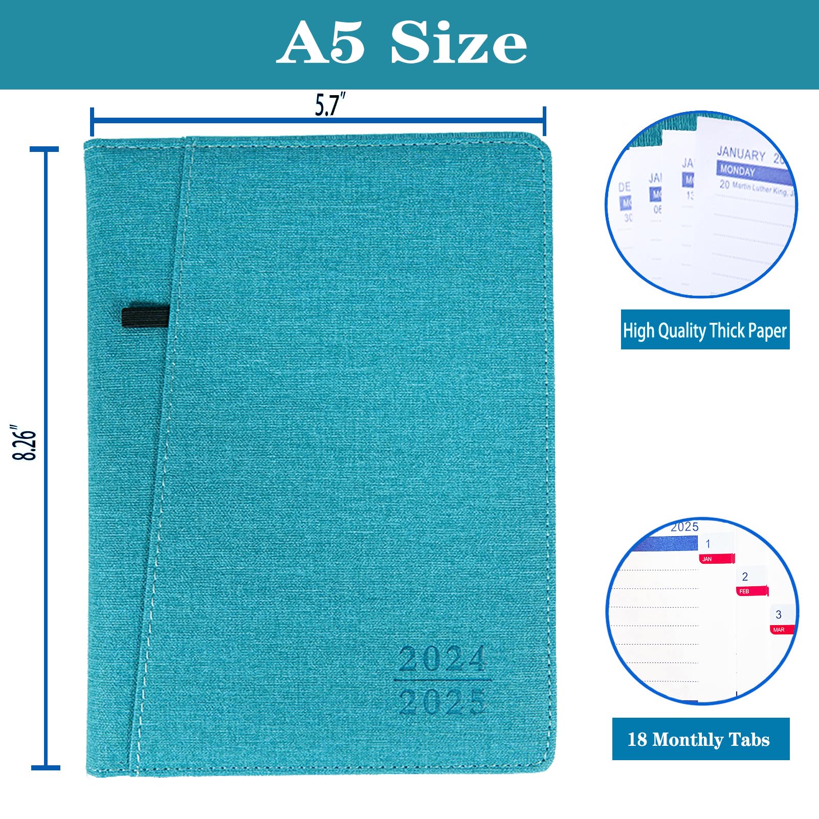 2024-2025 Planner (July 2024 - December 2025) | 18 Month Weekly & Monthly Organizer with Thick Paper, Pen Loop, Pocket & Tabs | 8.26