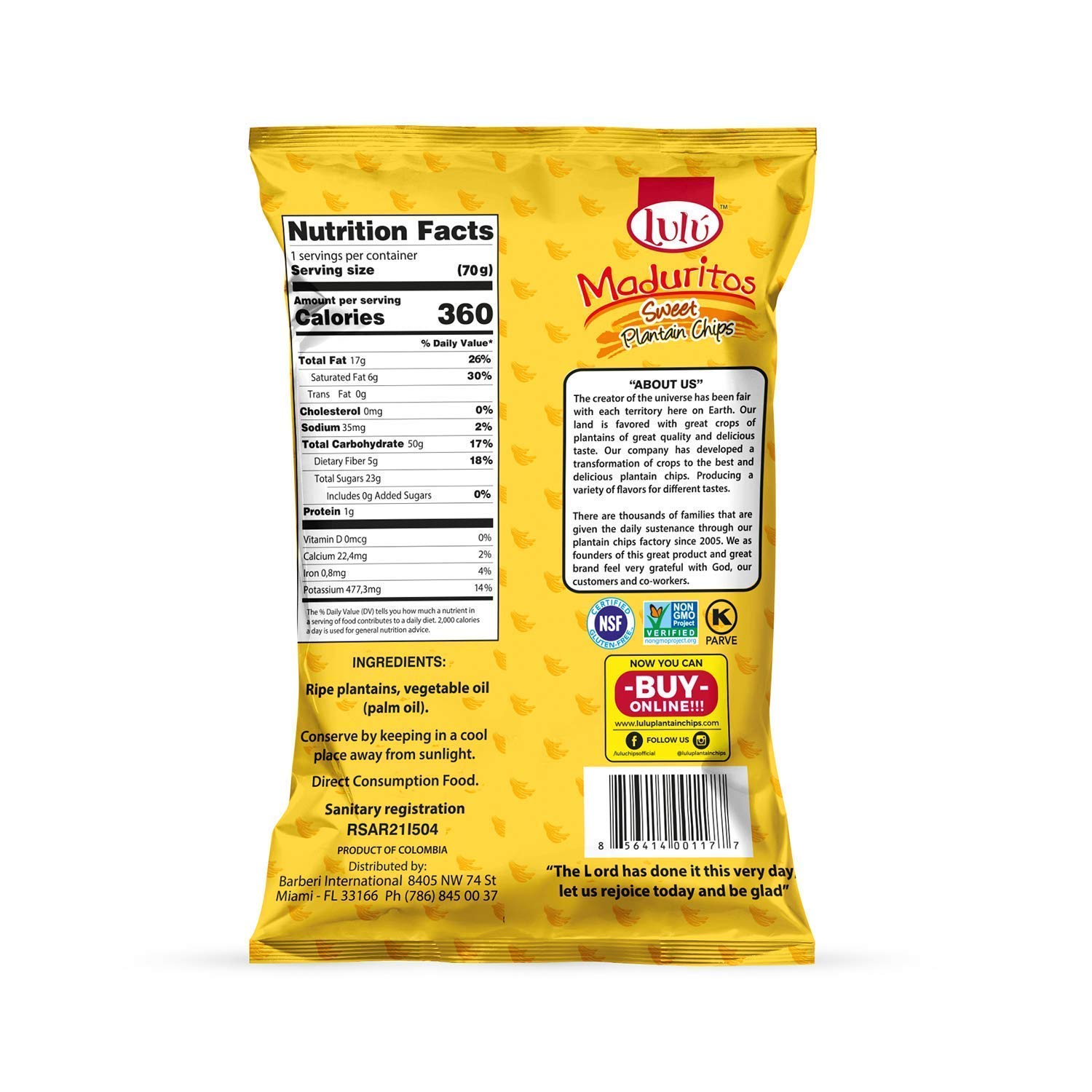 LULU Maduritos Sweet Plantain Chips - Gluten-Free, Non-GMO, Vegan Snack - 2.5oz Bags (Pack of 24, 60oz Total) - Perfect for School Lunches, Road Trips & Healthy Snacking