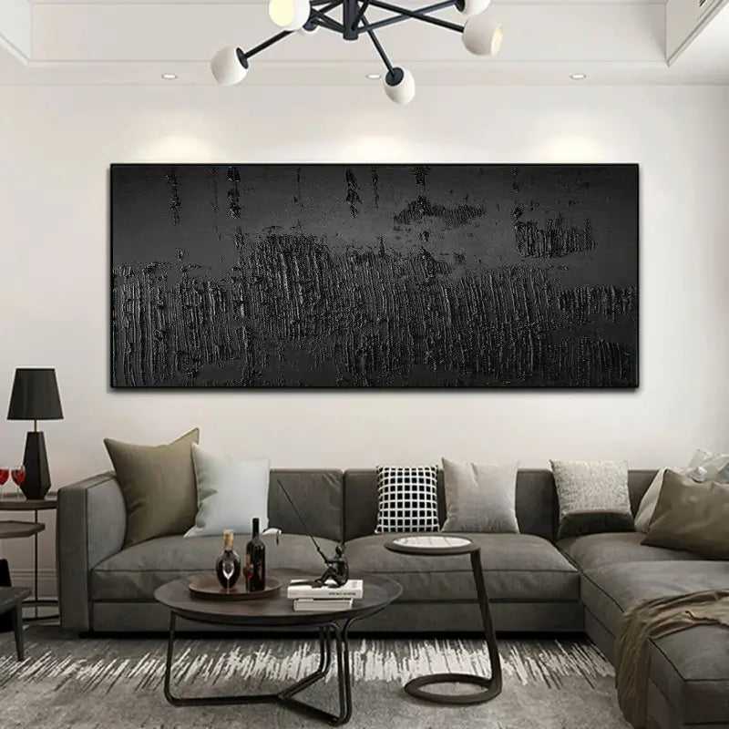 Black Minimalist Textured Abstract Wall Art Painting - Modern Home Decor for Living Room, Bedroom & Office - Canvas Artwork #MZ018