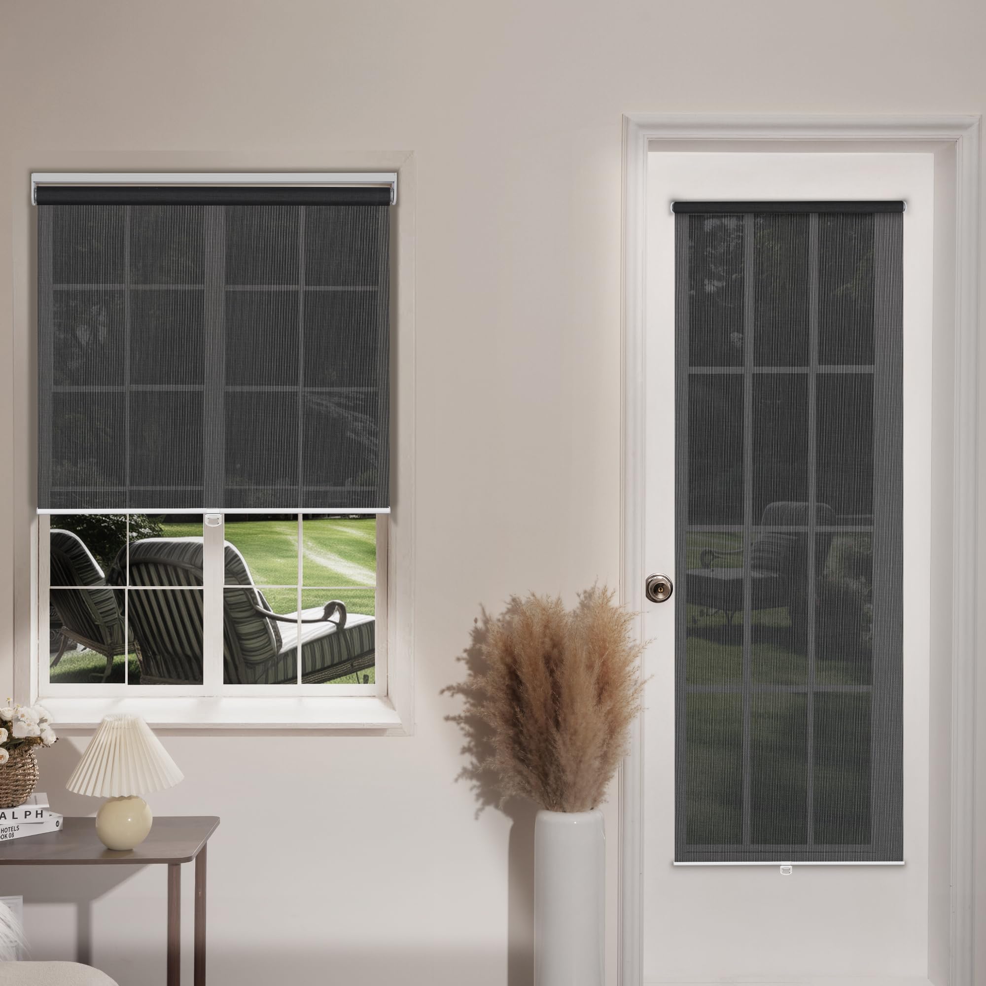 Black 5% Openness Cordless Roller Shades - UV Protection for Home & Office (61