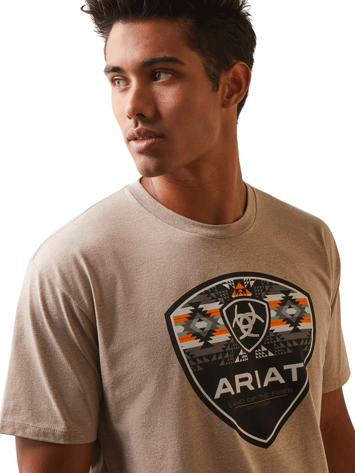 Ariat Men's Geo Fill T-Shirt - Comfortable Cotton Blend Tee for Casual Wear & Outdoor Activities | Oatmeal Heather Color