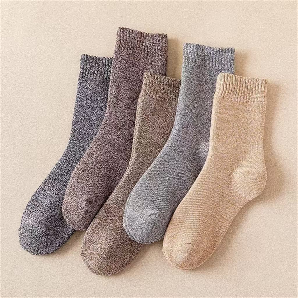 5 Pairs Thick Men's Wool Socks - Cotton Thermal Winter Socks for Warmth & Comfort - One Size Mixed Colors - Perfect for Snow Sports, Hiking & Cold Weather Activities