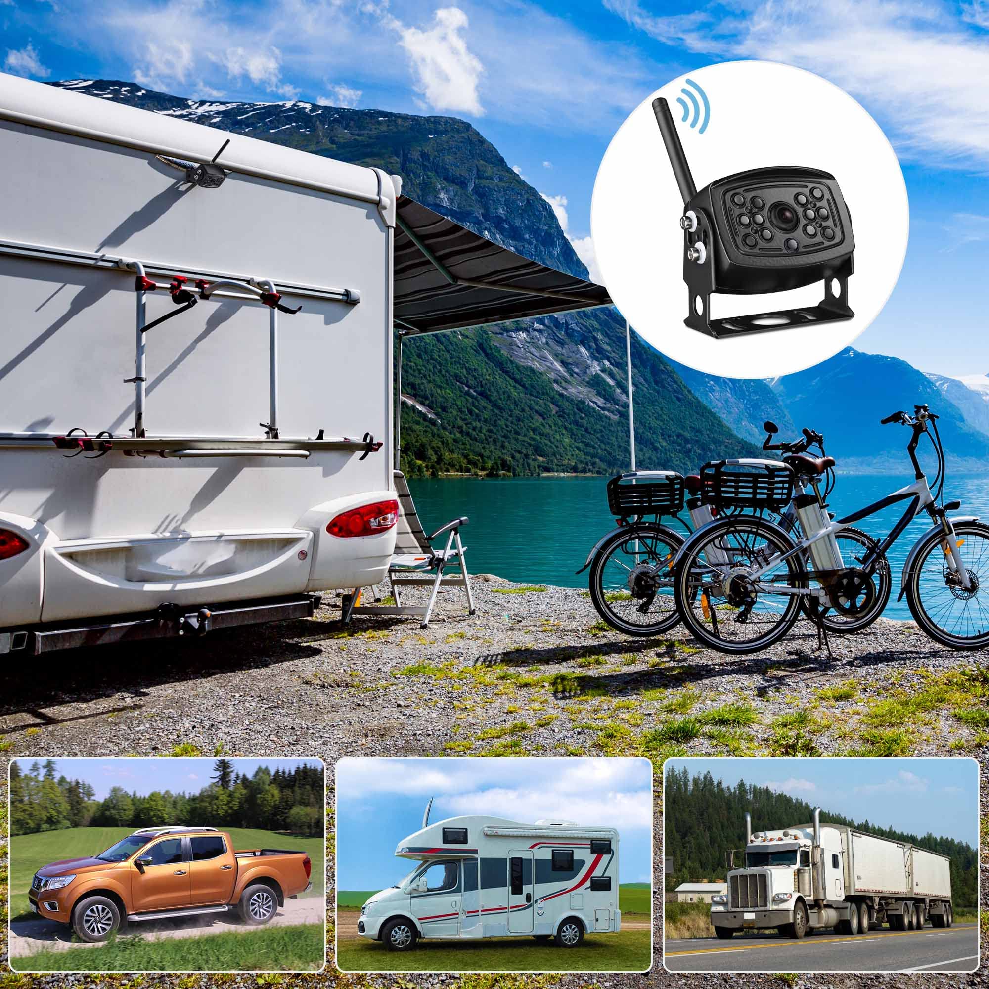 Yescom HD 1080P Wireless Backup Camera with Night Vision, 150° Wide Angle, IP68 Waterproof, WiFi Rear View Camera for Trucks, Trailers, RVs, Campers, Buses & Construction Vehicles - Perfect for Parking, Reversing & Towing in Low Light Conditions