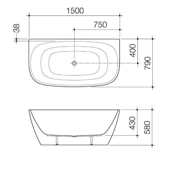 Caroma Contura II 1500mm Freestanding Back to Wall Bathtub - Matte Clay Finish | Modern Bathroom Luxury for Spa-Like Relaxation at Home