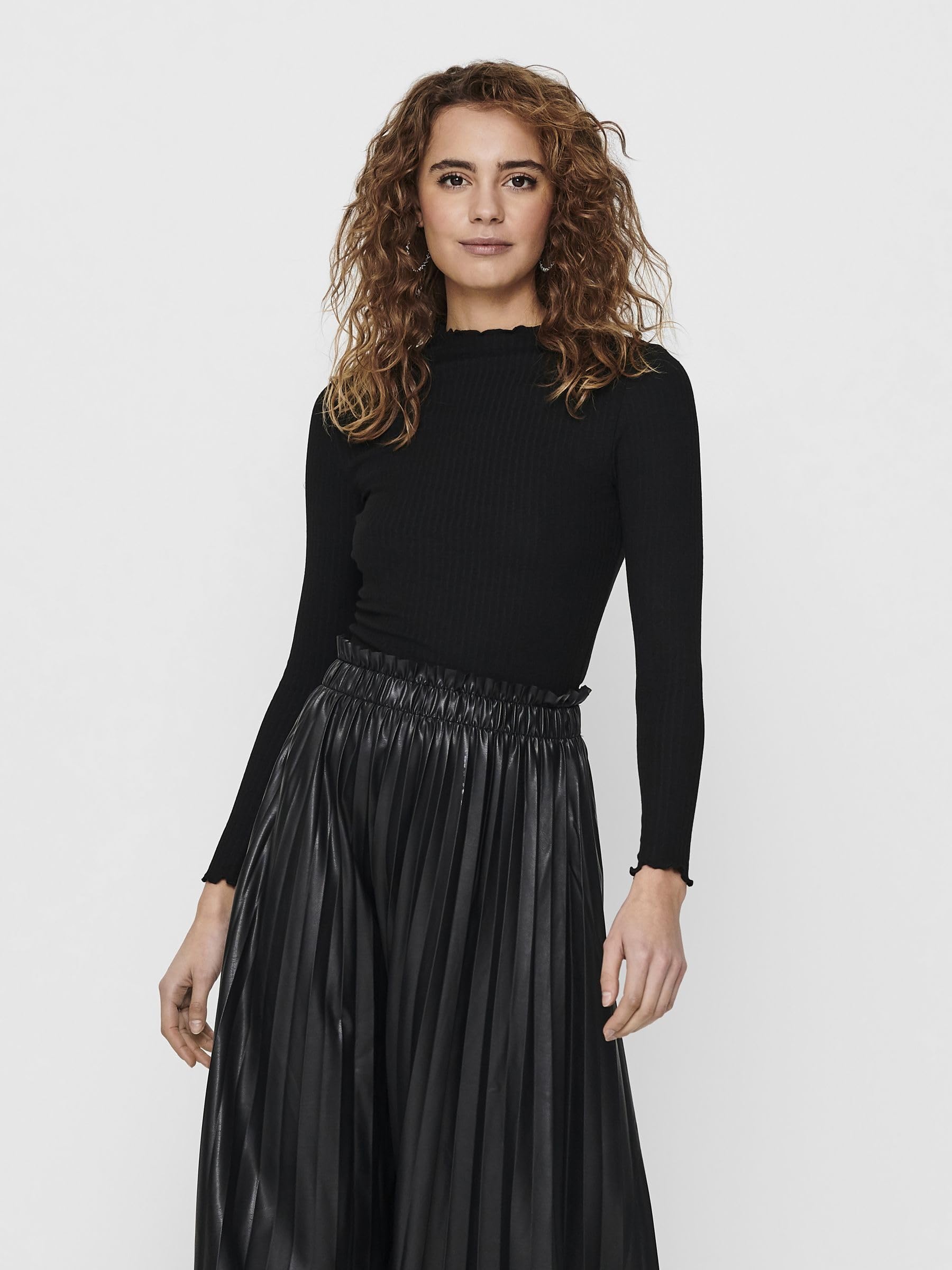 Emma High Neck Long Sleeve Blouse for Women - Elegant Tunic Shirt with Ruffles for Office, Party & Date Night Outfits