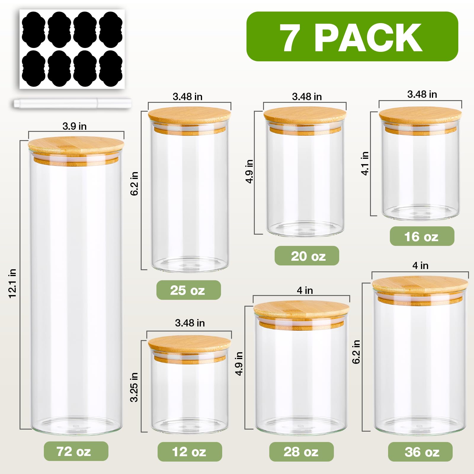 7-Pack Thicker Glass Food Storage Containers with Airtight Bamboo Lids - Clear Pantry Jars for Pasta, Nuts, Coffee, Tea, Spices & Dry Foods - BPA-Free Kitchen Organization Set - Perfect for Meal Prep, Baking & Pantry Storage