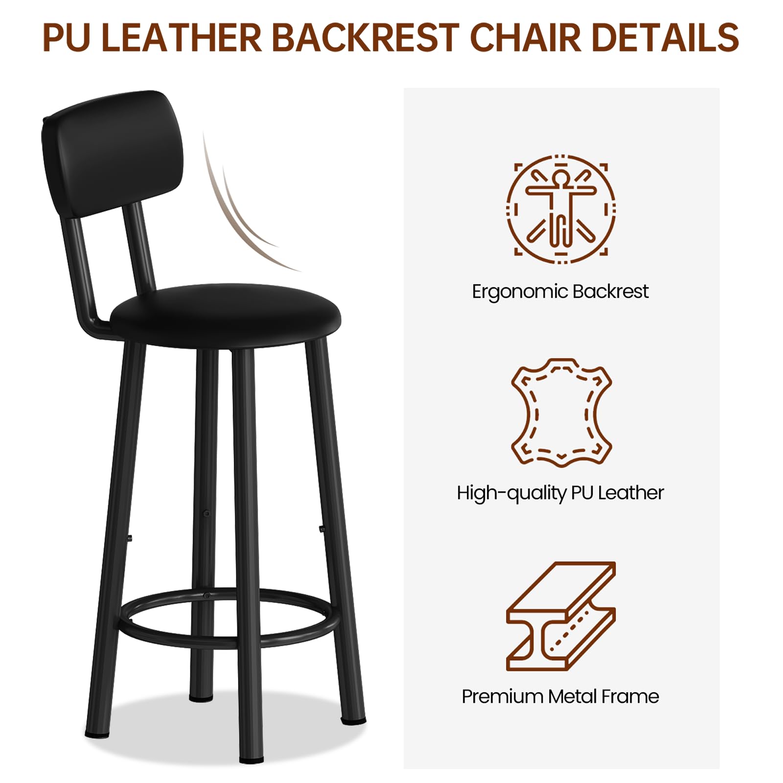 2-Piece Counter Height Pub Table Set with 2 PU Leather Bar Stools & 3 Storage Shelves - Small Space Dining Solution for Kitchen, Bar or Apartment | Perfect for Entertaining, Breakfast Nook & Compact Living Spaces