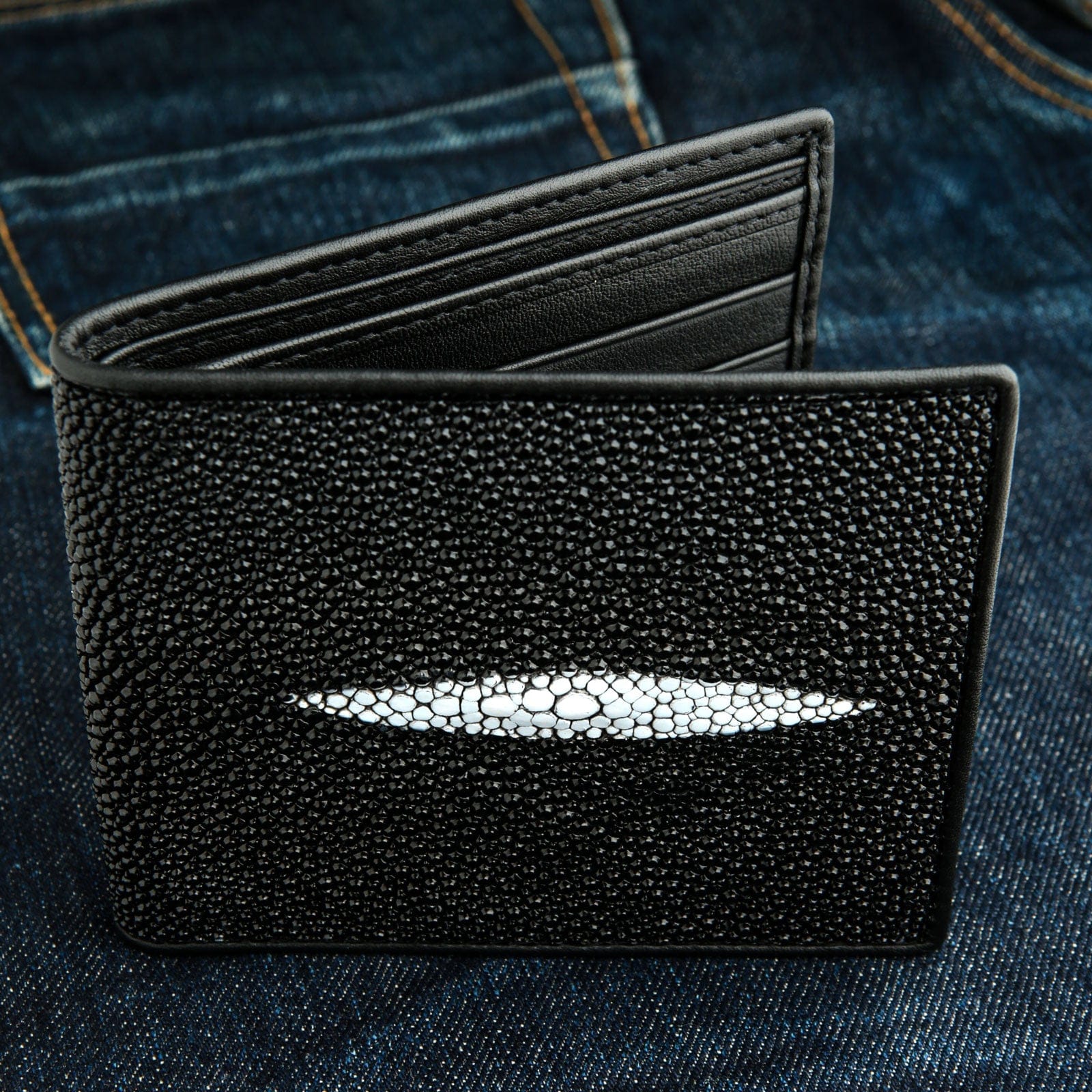 Premium Black Stingray Leather Men's Wallet - RFID Blocking Slim Bifold Wallet for Everyday Carry & Travel | Durable Luxury Gift for Men