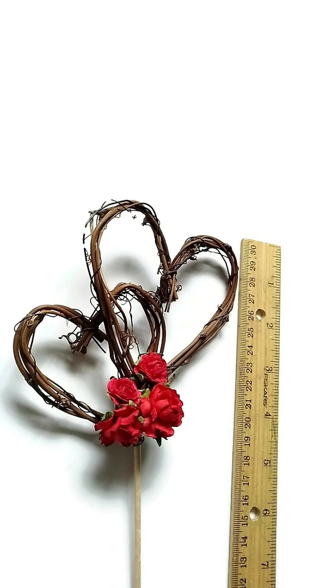 Elegant Rustic Wedding Cake Topper with Handcrafted Red Roses - Perfect for Country, Barn & Vintage Theme Weddings