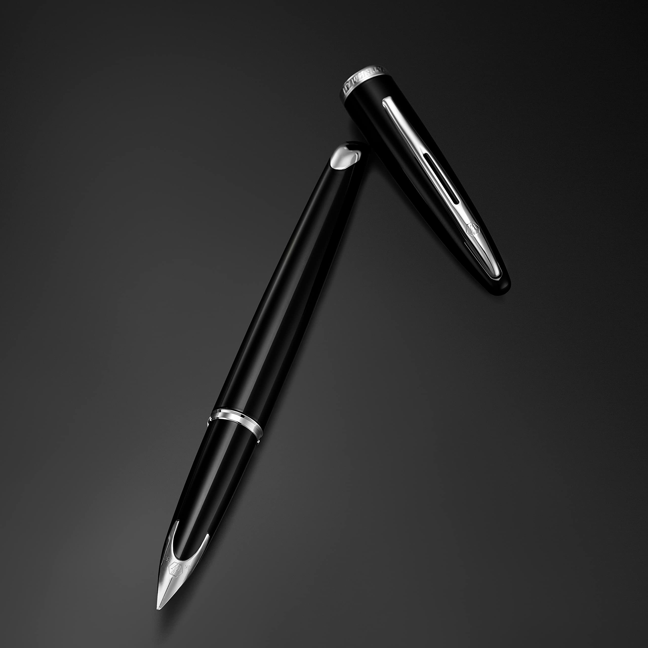 Waterman Duofold Centennial Fountain Pen - Classic Black & Gold Trim, Medium 18K Solid Gold Nib with Converter & Black Ink - Luxury Writing Instrument for Professionals, Collectors & Gift Giving - Perfect for Signatures, Calligraphy & Executive Gifts