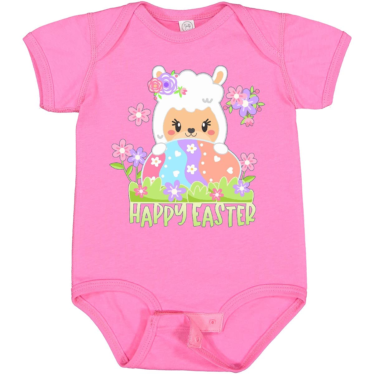 Inktastic Happy Easter Llama with Spring Flowers and Egg Baby Bodysuit - Cute Easter Outfit for Infants & Toddlers - Perfect for Easter Photos, Egg Hunts & Spring Celebrations
