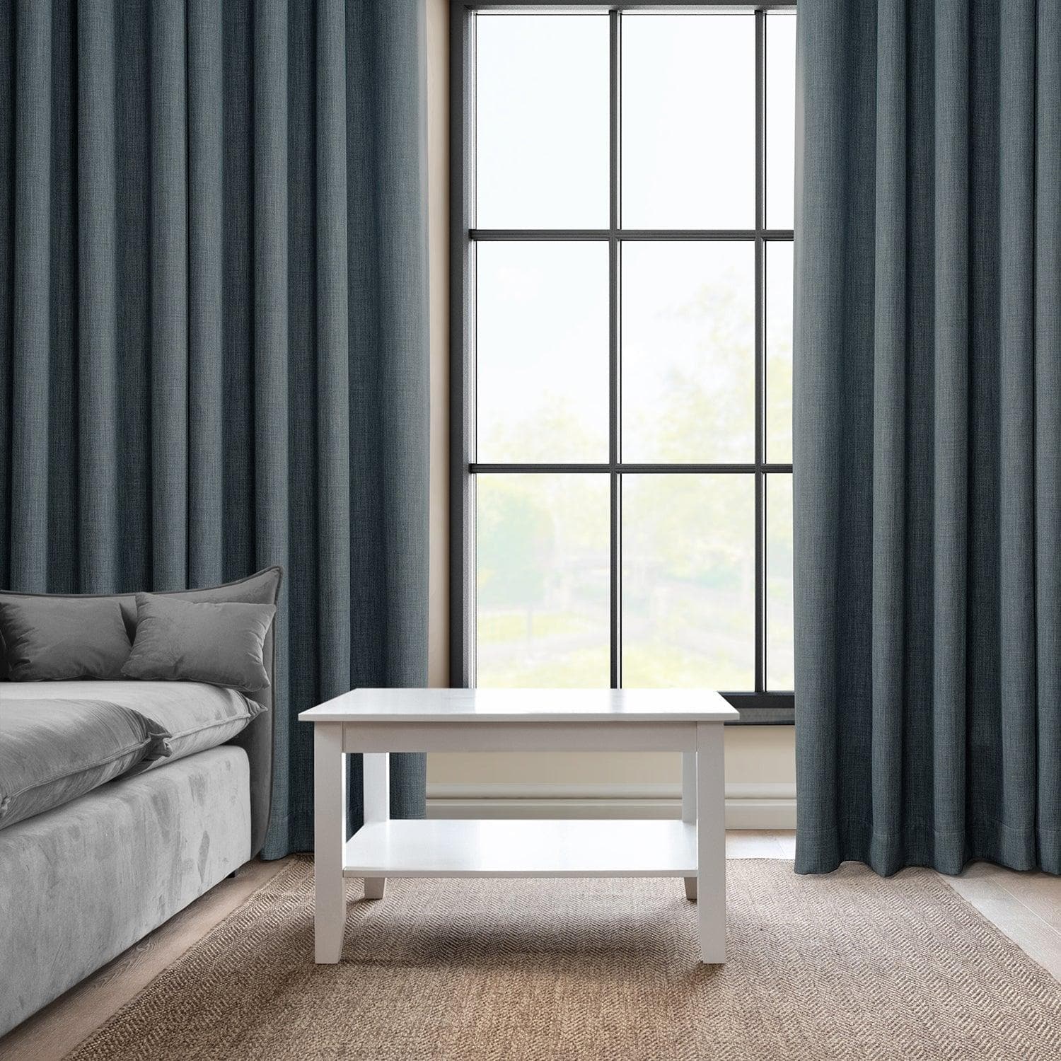Reverie Blue Grommet Textured Faux Linen Blackout Curtains - Elegant Room Darkening Window Treatment for Bedroom & Living Room