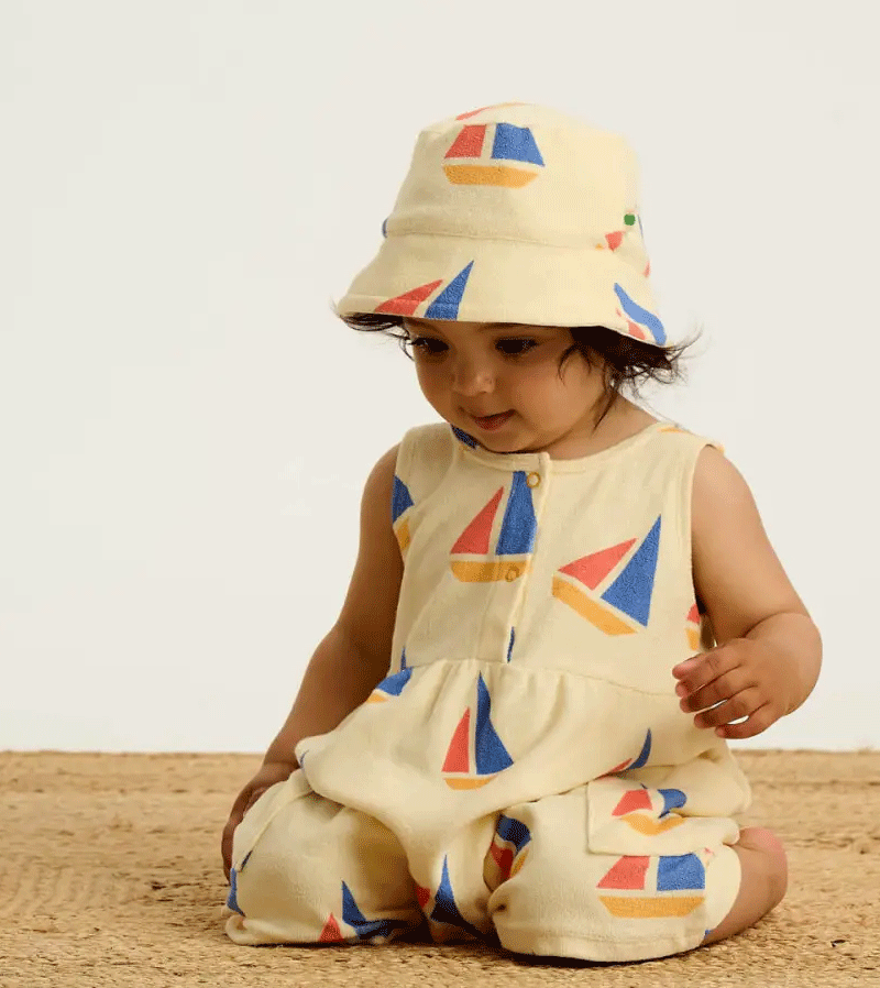 Bonnie Mob Tuscany Multicolor Sailboat Terry Sun Hat for Baby & Kids - UV Protection, Breathable Cotton, Perfect for Beach, Pool, and Outdoor Summer Adventures