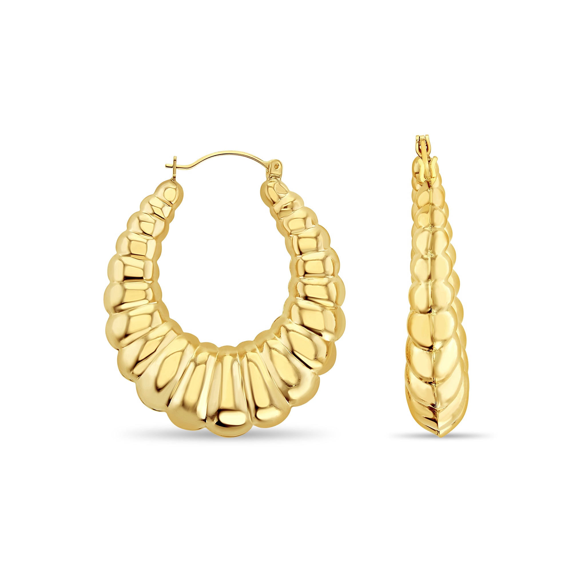 44MM Vintage Polished Puffy Shrimp Hoop Earrings 14k Yellow Gold - Elegant Statement Jewelry for Women, Perfect for Parties, Weddings & Special Occasions