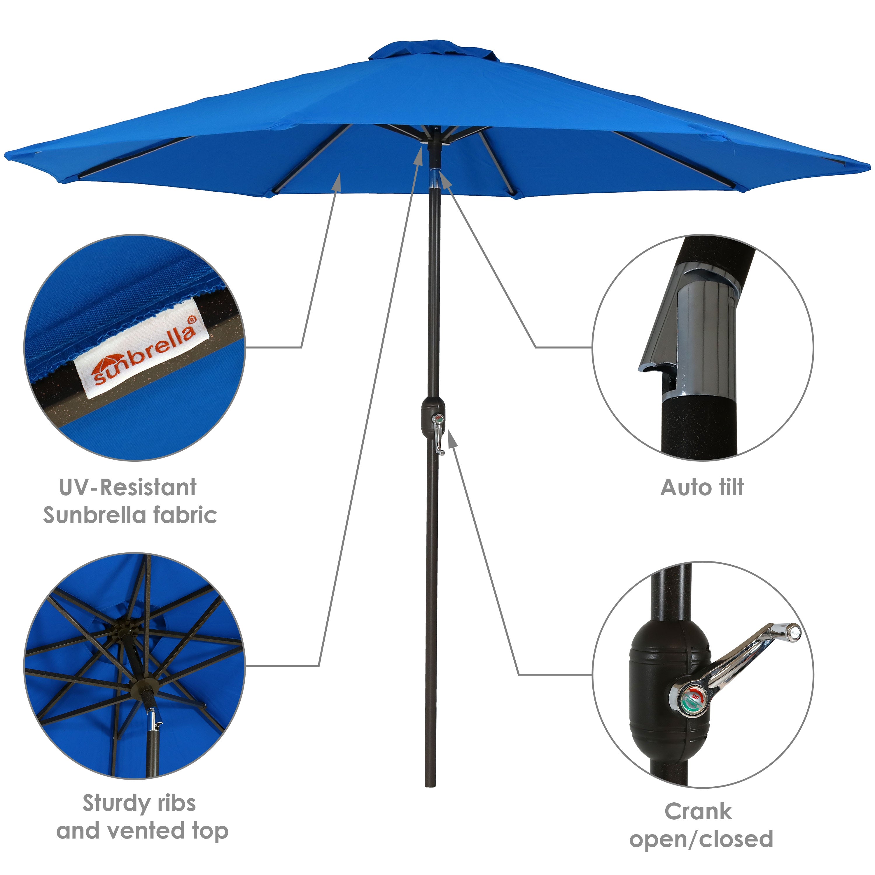 Sunnydaze 9-Foot Aluminum Patio Umbrella with Auto Tilt & Crank - Waterproof Sunbrella Fabric for Outdoor Dining, Poolside, and Garden Shade