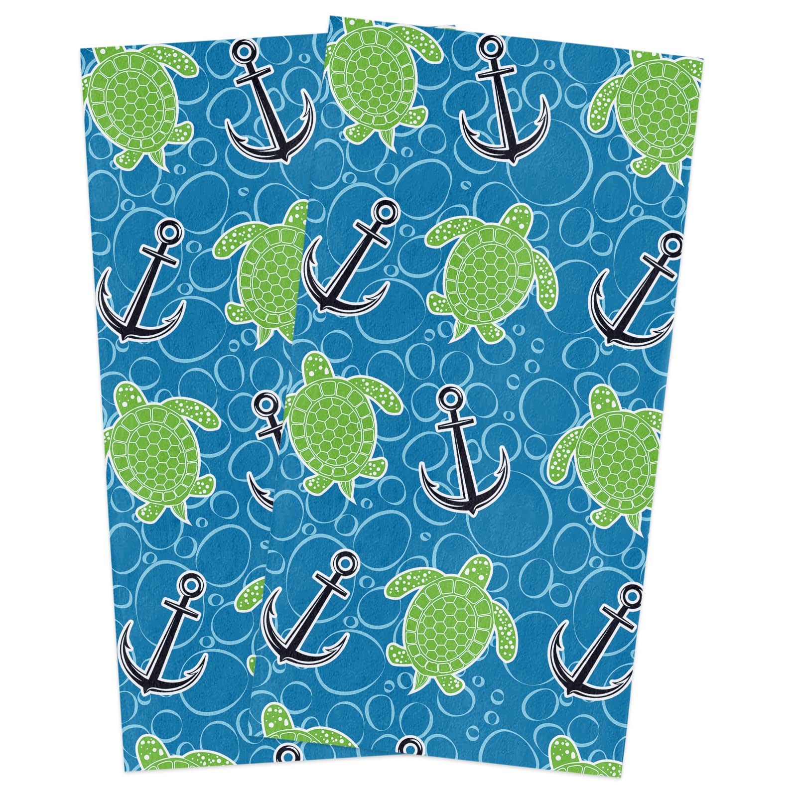 Amaze-Home 2-Pack Microfiber Kitchen Dish Towels - Soft, Absorbent 18x28 Inch Nautical Themed Hand & Tea Towels with Sea Turtle Anchor Design for Kitchen, Bathroom - Perfect for Drying Dishes, Cleaning Countertops & Decorating Coastal Style Homes