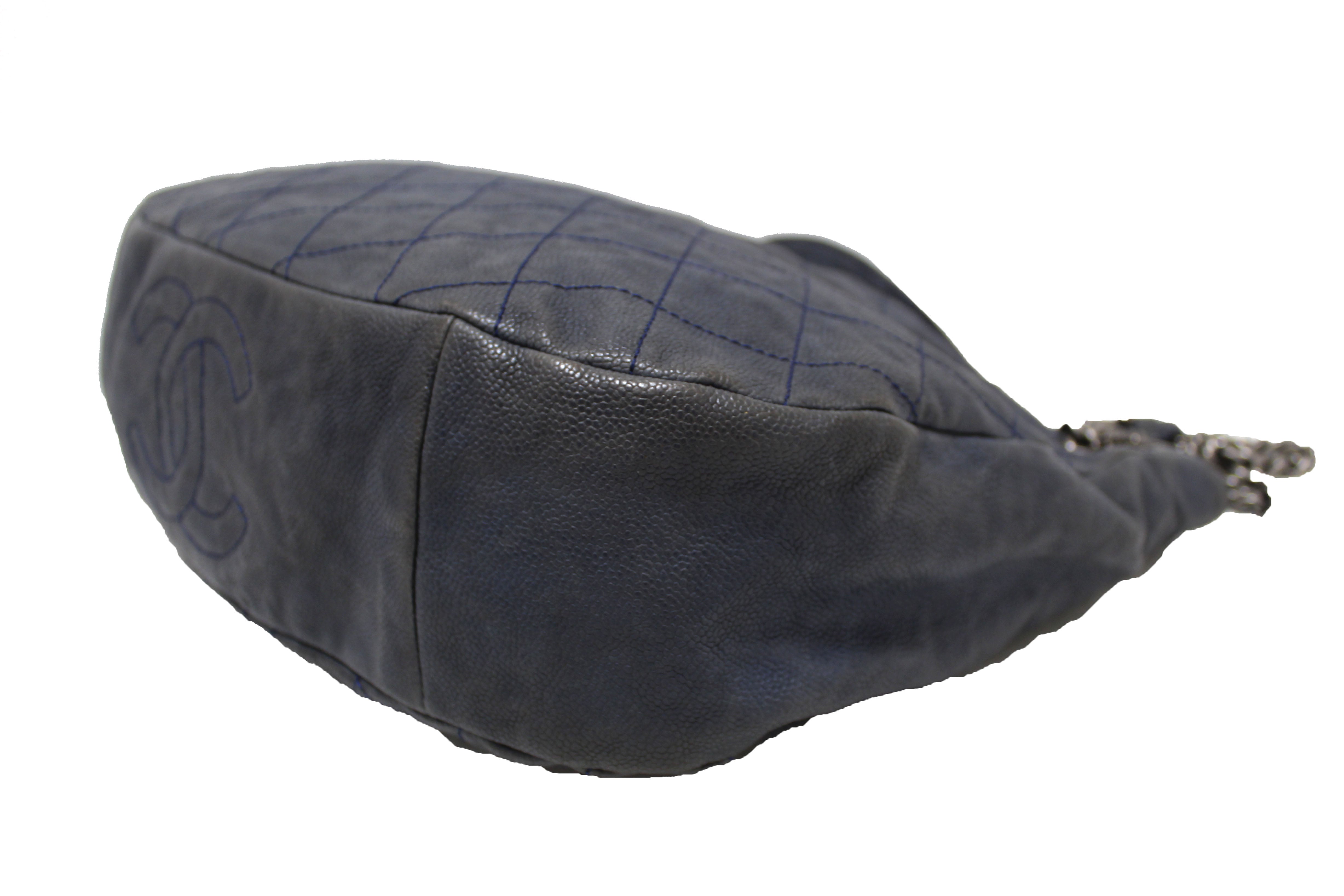 Authentic Chanel Blue Quilted Caviar Leather Hobo Shoulder Bag for Women | Luxury Designer Handbag for Evening Parties & Special Occasions