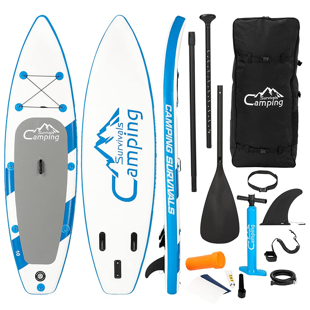 Inflatable Stand Up Paddle Board 11ft - Lightweight SUP for Adults & Kids - Blue & White Design - Perfect for Yoga, Fishing & Ocean Surfing