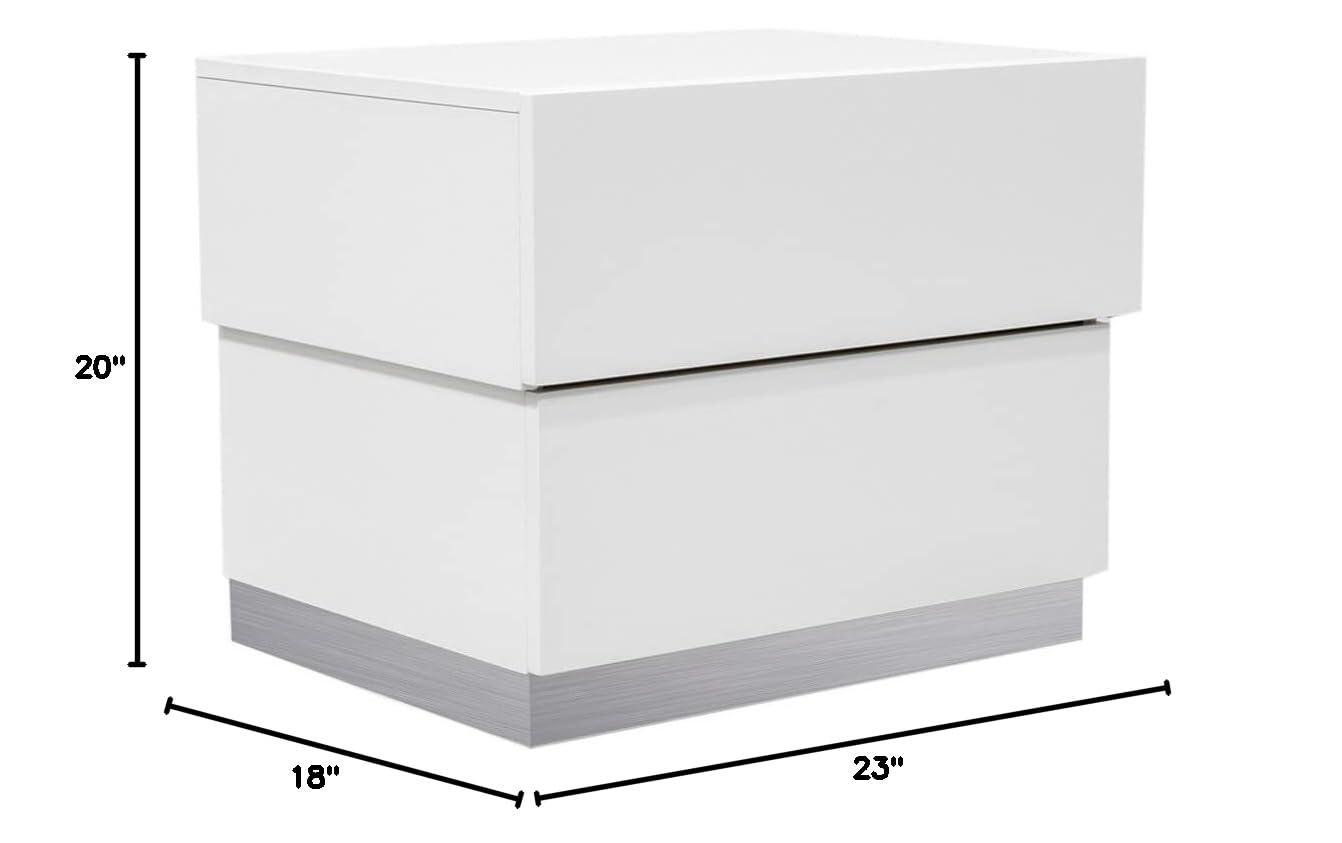 Best Master Florence 2-Drawer White Poplar Wood Nightstand - Bedside Table for Bedroom, Living Room & Office Storage | Compact Side Table with Drawers for Home Decor