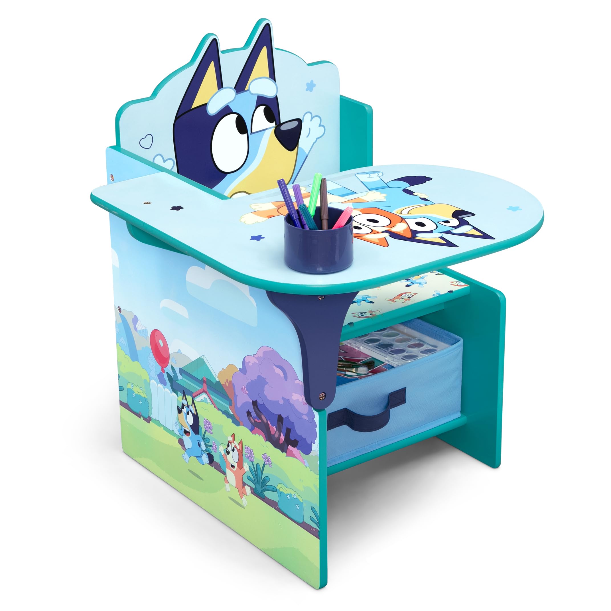 Delta Children Bluey Chair Desk with Storage Bin - Greenguard Gold Certified Kids Study Desk, Blue - Perfect for Homework, Arts & Crafts, and Playroom Organization