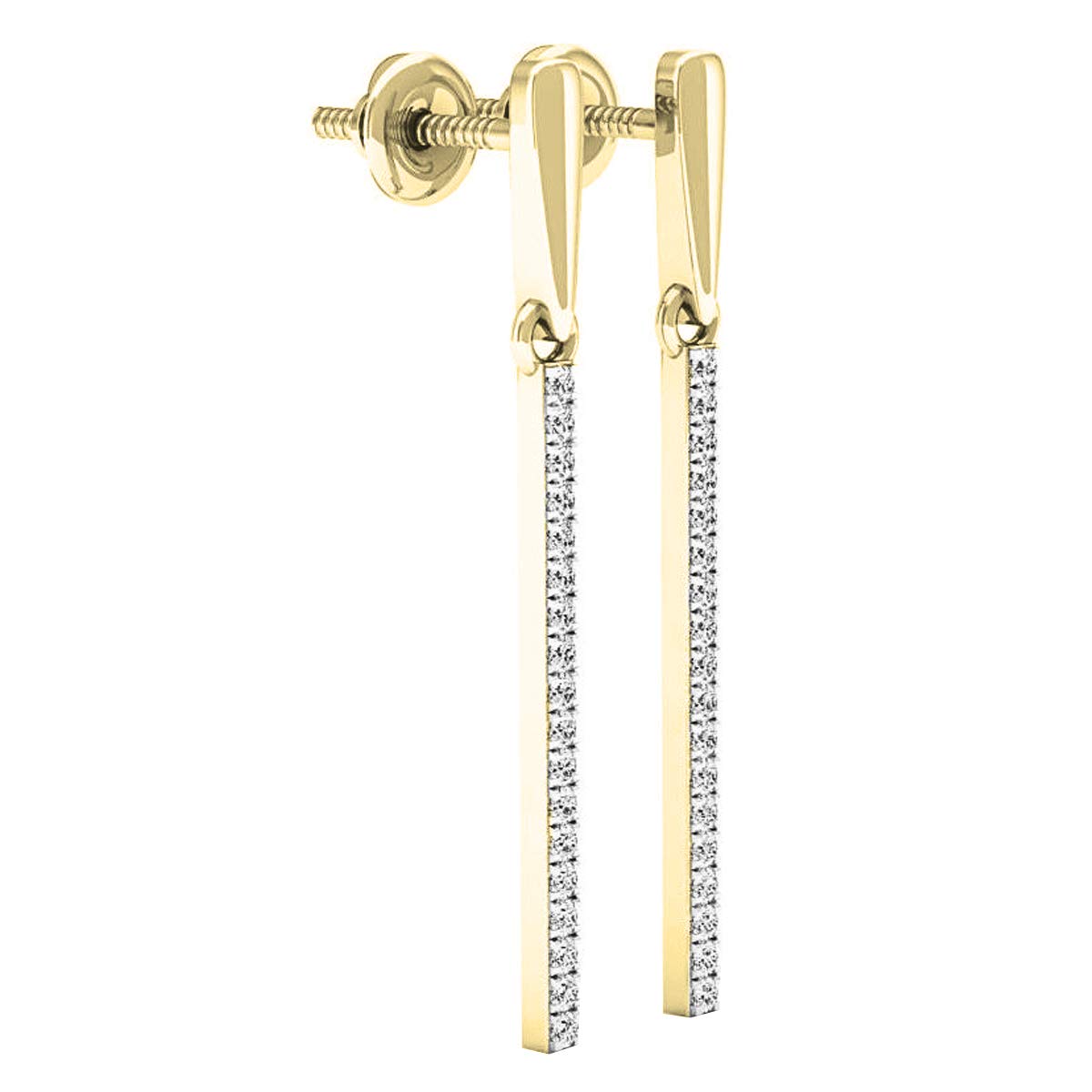 0.20 Cttw 14K Solid Yellow Gold Round White Diamond Linear Bar Drop Earrings for Women - Elegant Dazzlingrock Collection | Perfect for Weddings, Parties & Special Occasions