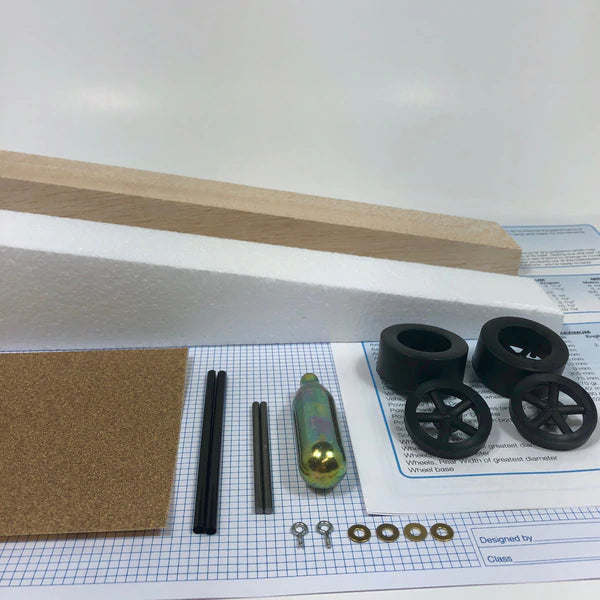 ABS CO2 Dragster Kits - 50 Piece Bulk Pack with Basswood Body for School STEM Projects & Science Competitions