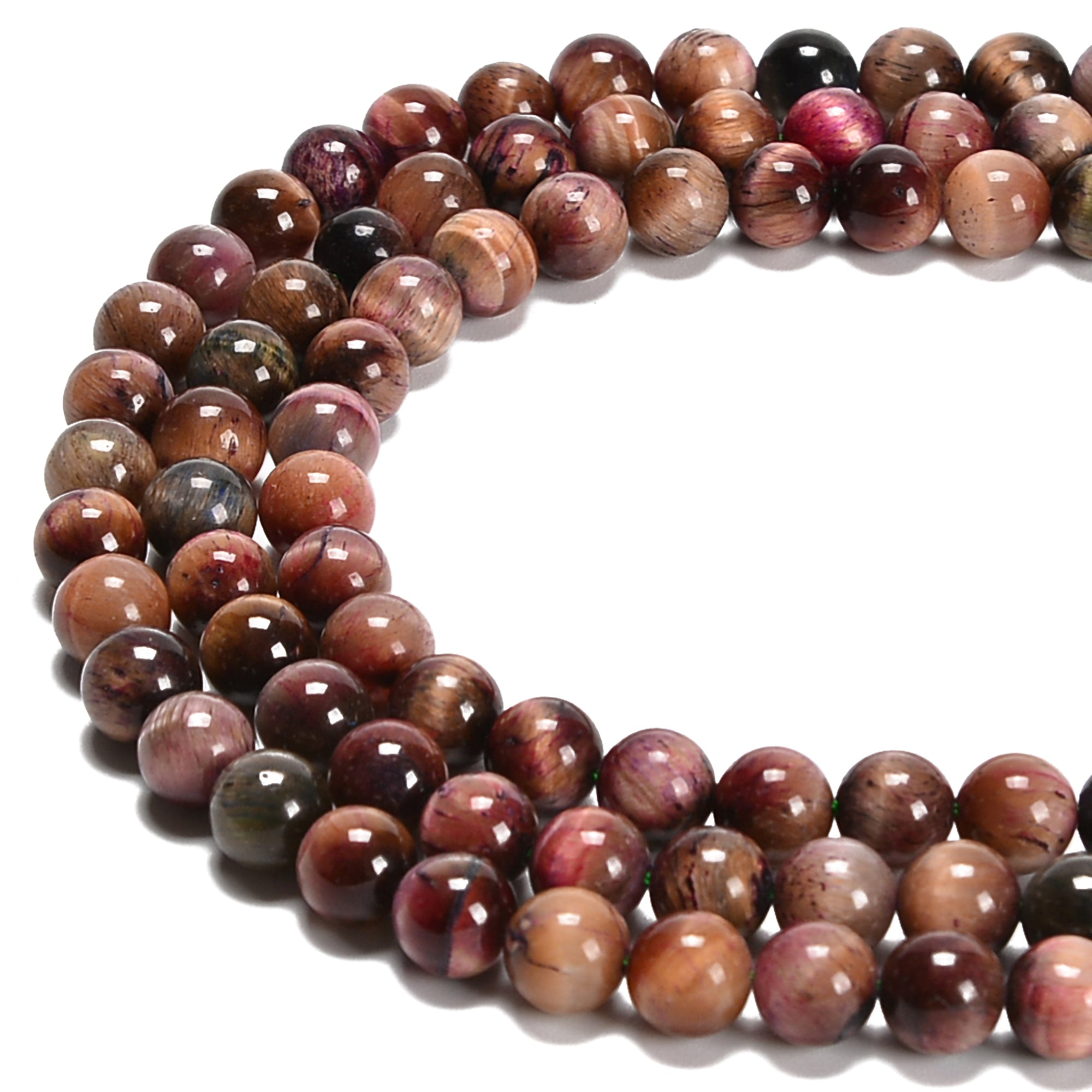 Natural Galaxy Multi Purple Tiger Eye Smooth Round Beads - 6mm, 8mm, 10mm Size - 15.5