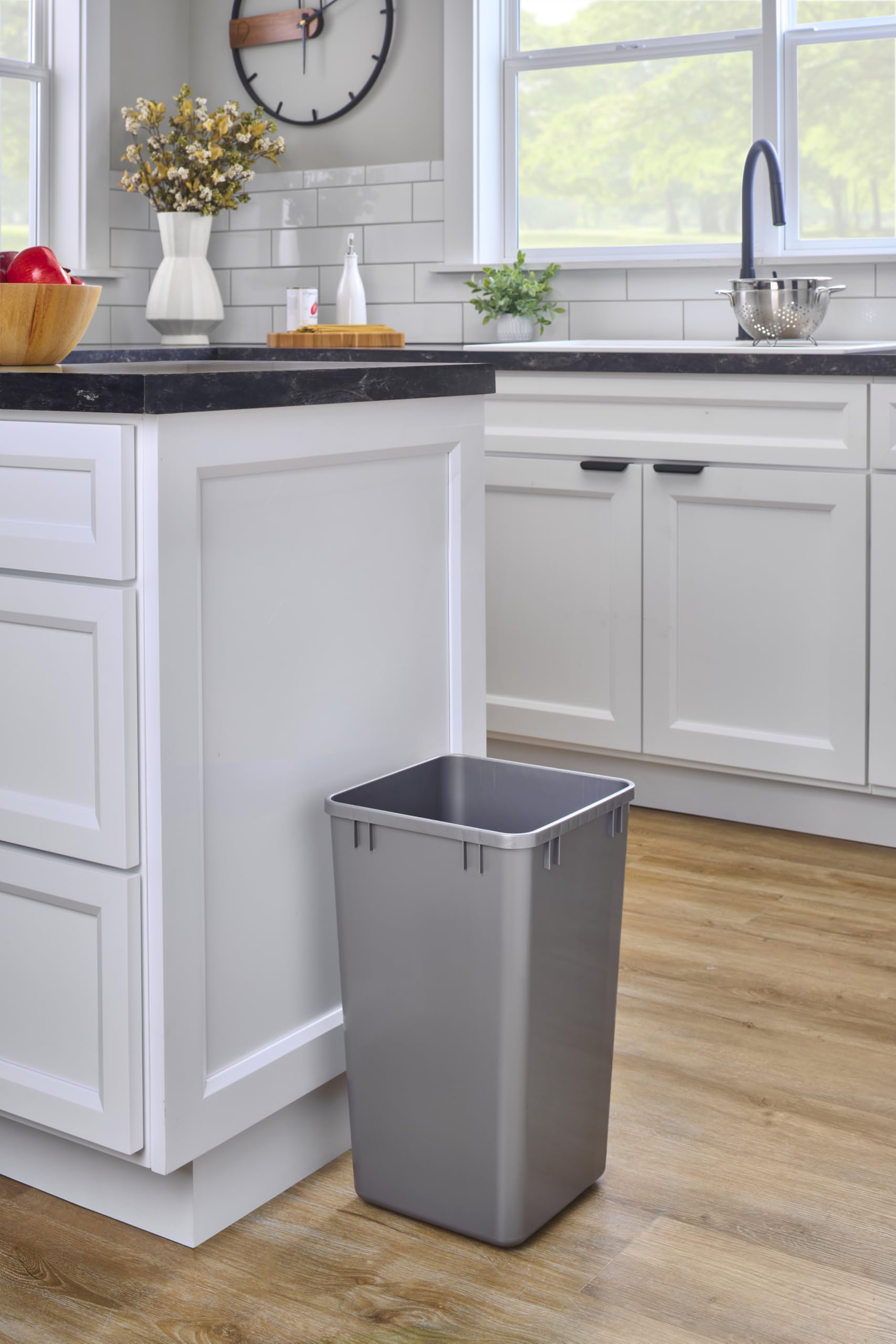 Rev-A-Shelf 27 Quart Polymer Trash Bin & Recycle Waste Container - 2 Pack, Metallic Silver (RV-1024-17-2) | Durable Kitchen Cabinet Pullout Solution for Home, RV & Office Waste Management