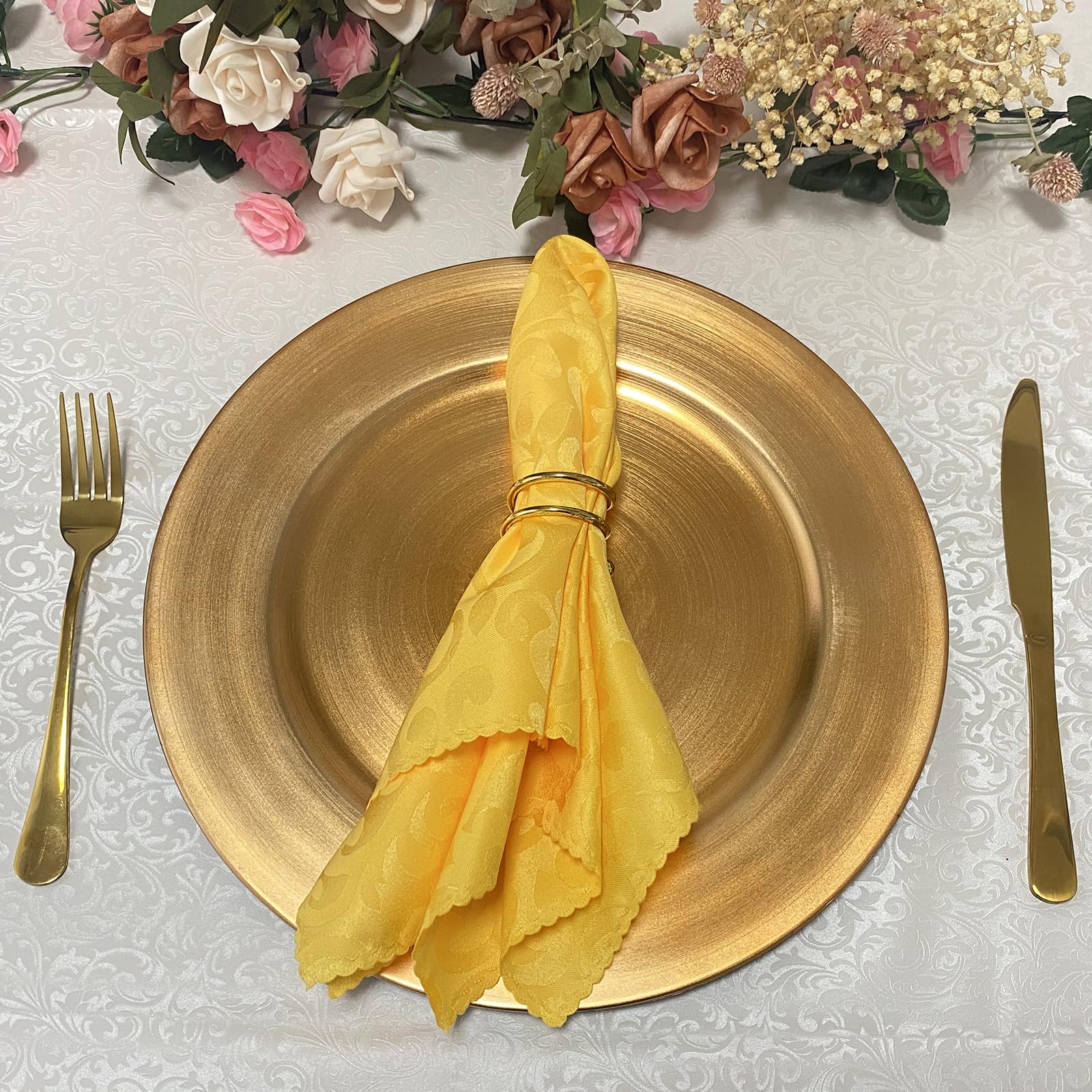 13 Inch Round Plastic Charger Plates Set of 8 - Elegant Gold Metallic Foil Dinner Plates for Wedding, Party, Banquet & Special Events - Perfect for Formal Dining, Buffet Service & Table Decorations