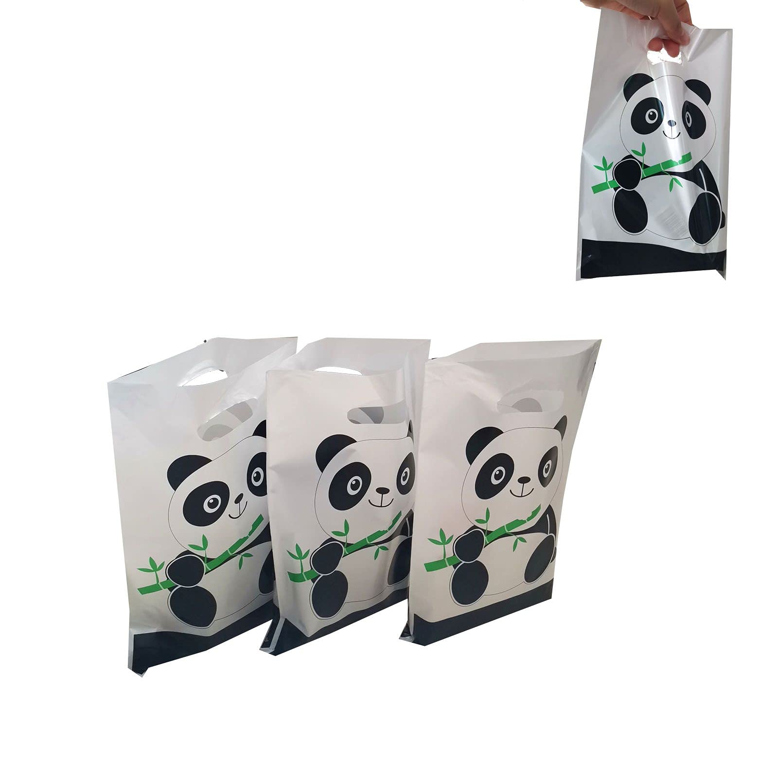 LYT Panda Party Bags - 30 Count Black & White Cartoon Plastic Favor Bags for Birthday, Baby Shower, Kids Party Supplies - Glossy Gift Bags for Goodie Bags, Party Decorations & Celebration Favors