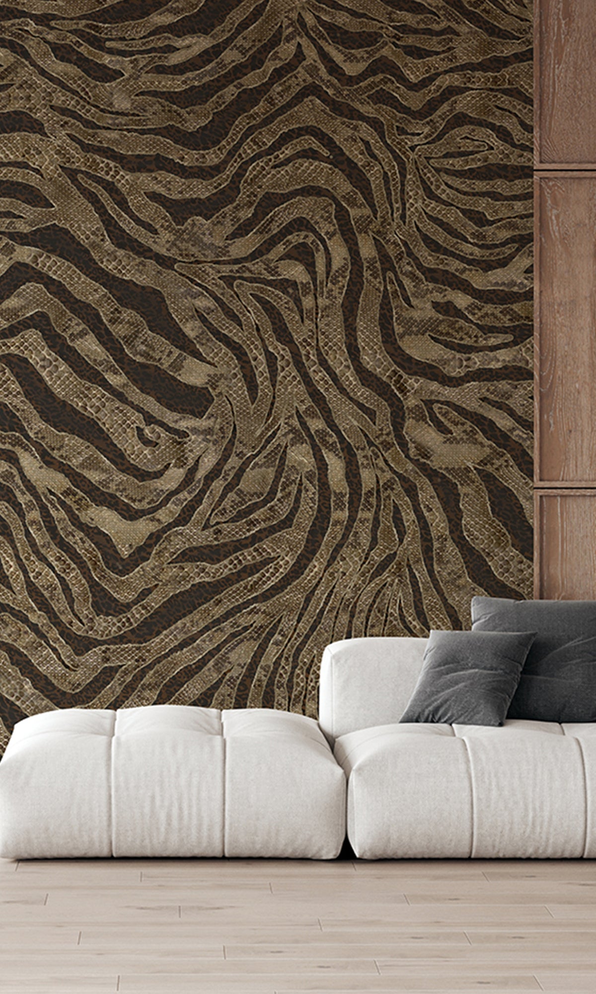 Brown Winding Faux Snakeskin Mural Wallpaper M2579 - Self-Adhesive Peel and Stick Wallpaper for Bedroom, Living Room, Office Decor