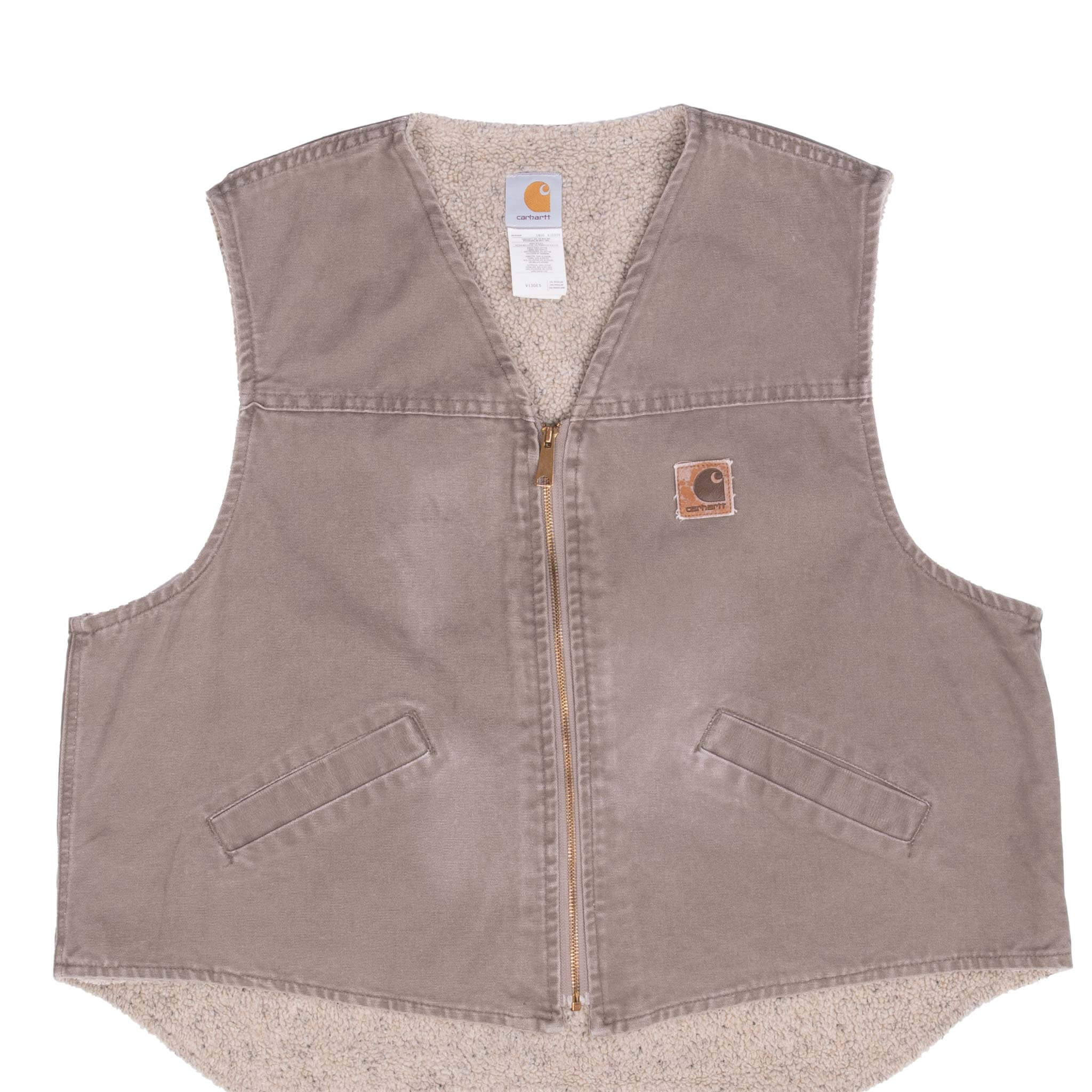 Vintage Carhartt Sherpa Lined Beige Vest Jacket V13DES 2XL - Warm Workwear for Outdoor Activities, Hunting & Casual Wear
