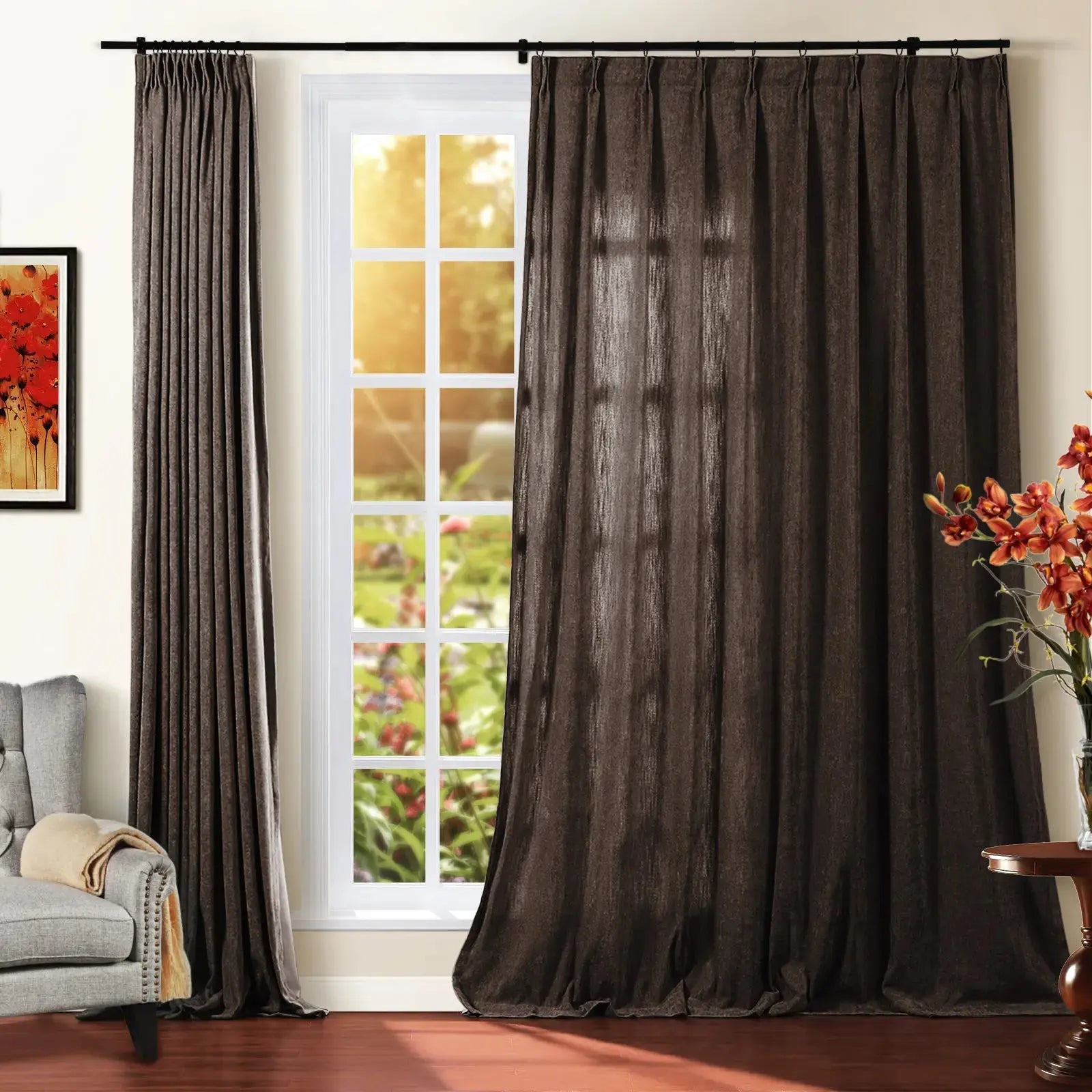 Premium Tino Heavyweight Chenille Pleated Curtains - Elegant Blackout Drapes for Living Room & Bedroom - Soft Textured Thermal Insulated Window Treatments for Home Decor