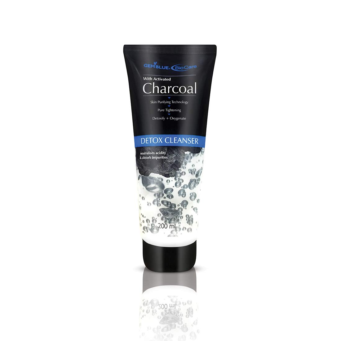 GemBlue Biocare Charcoal Detox Cleanser - 200ml | Deep Pore Cleansing & Oil Control | Perfect for Acne-Prone & Oily Skin | Daily Skincare & Makeup Removal