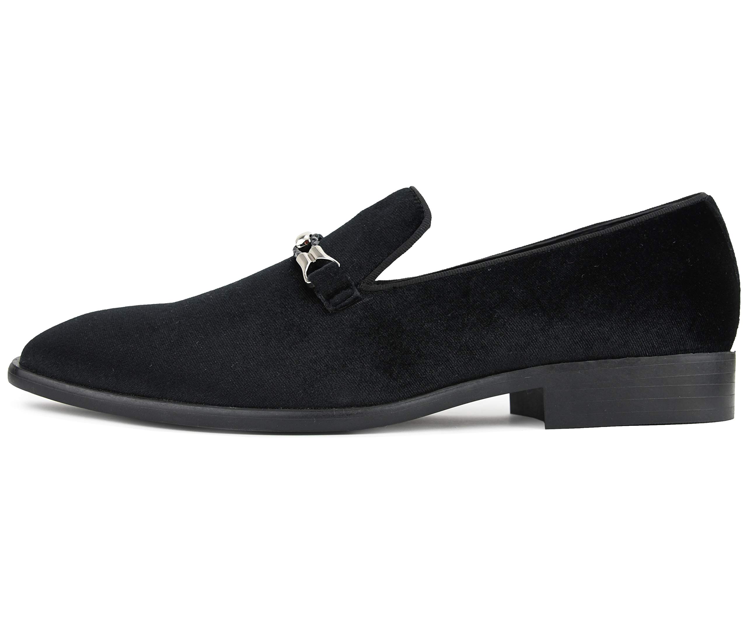 Amali Aller Men's Casual Loafers - Slip On Velvet Dress Shoes with Metal Knit Buckle - Formal Tuxedo Shoes for Weddings & Business Events