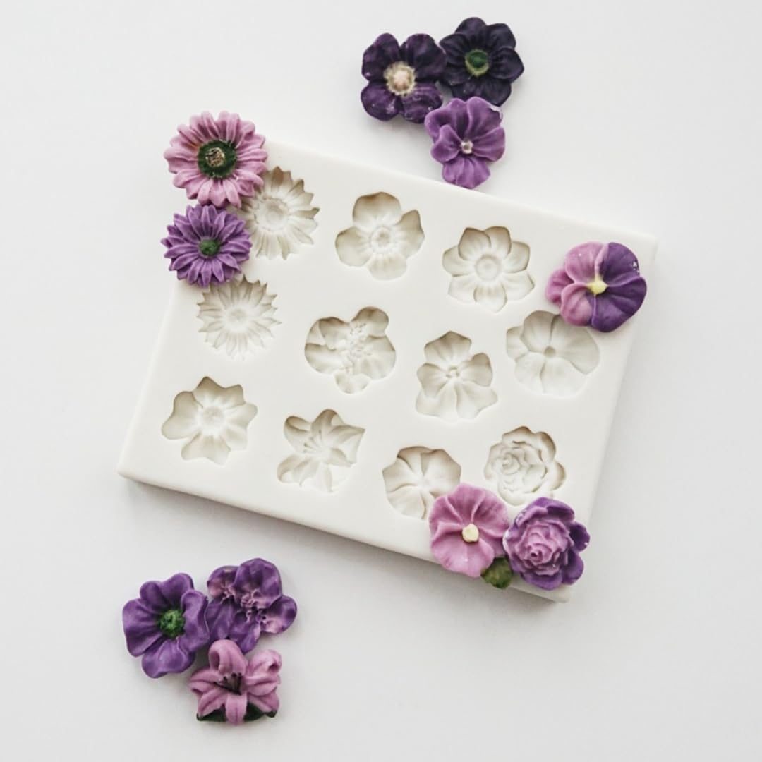 Skytail 11-Cavity Fondant Mold Set - Rose, Sunflower, Peony, Chrysanthemum & Daisy Flower Candy Molds for Cake Decorating, Chocolate, Clay, Resin & Soap Making | Perfect for Wedding Cakes, Cupcakes, DIY Crafts & Confectionery Projects