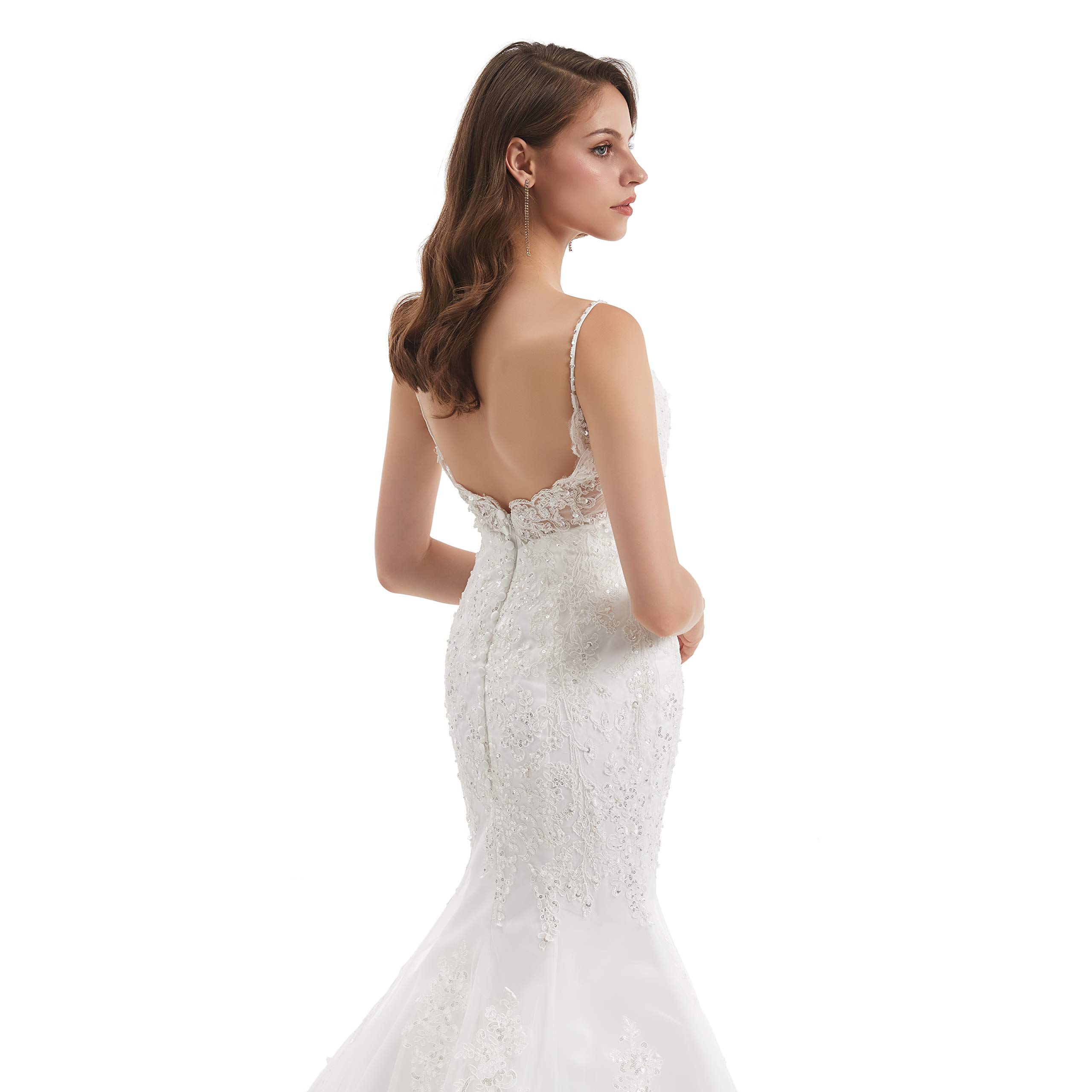 Elegant Datangep Women's Lace Applique Mermaid Wedding Dress - Perfect for Beach, Church & Formal Wedding Ceremonies
