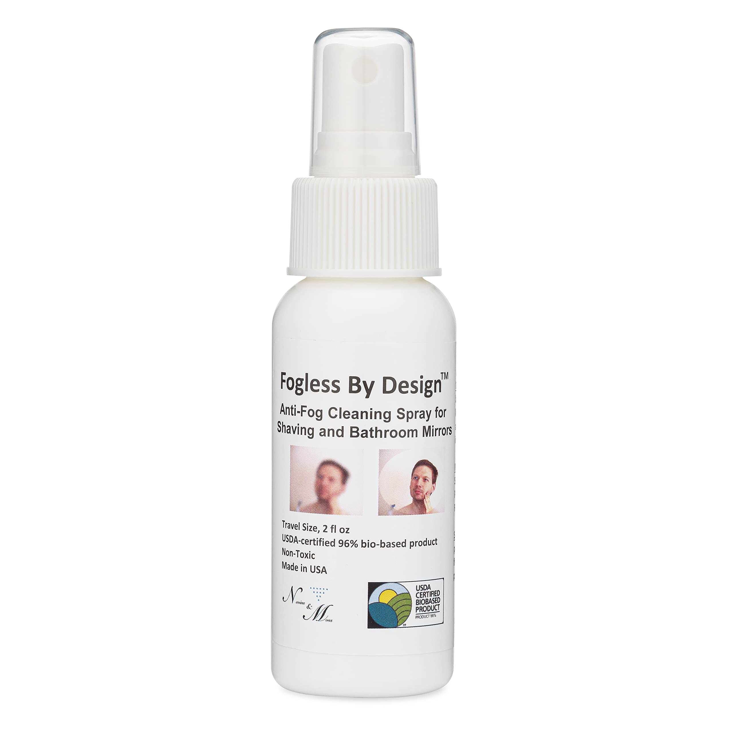 Bathroom Mirror Anti-Fog Spray - 2 fl. oz Travel Size - Prevent Mirror Fogging for Showers, Shaving & Makeup Application