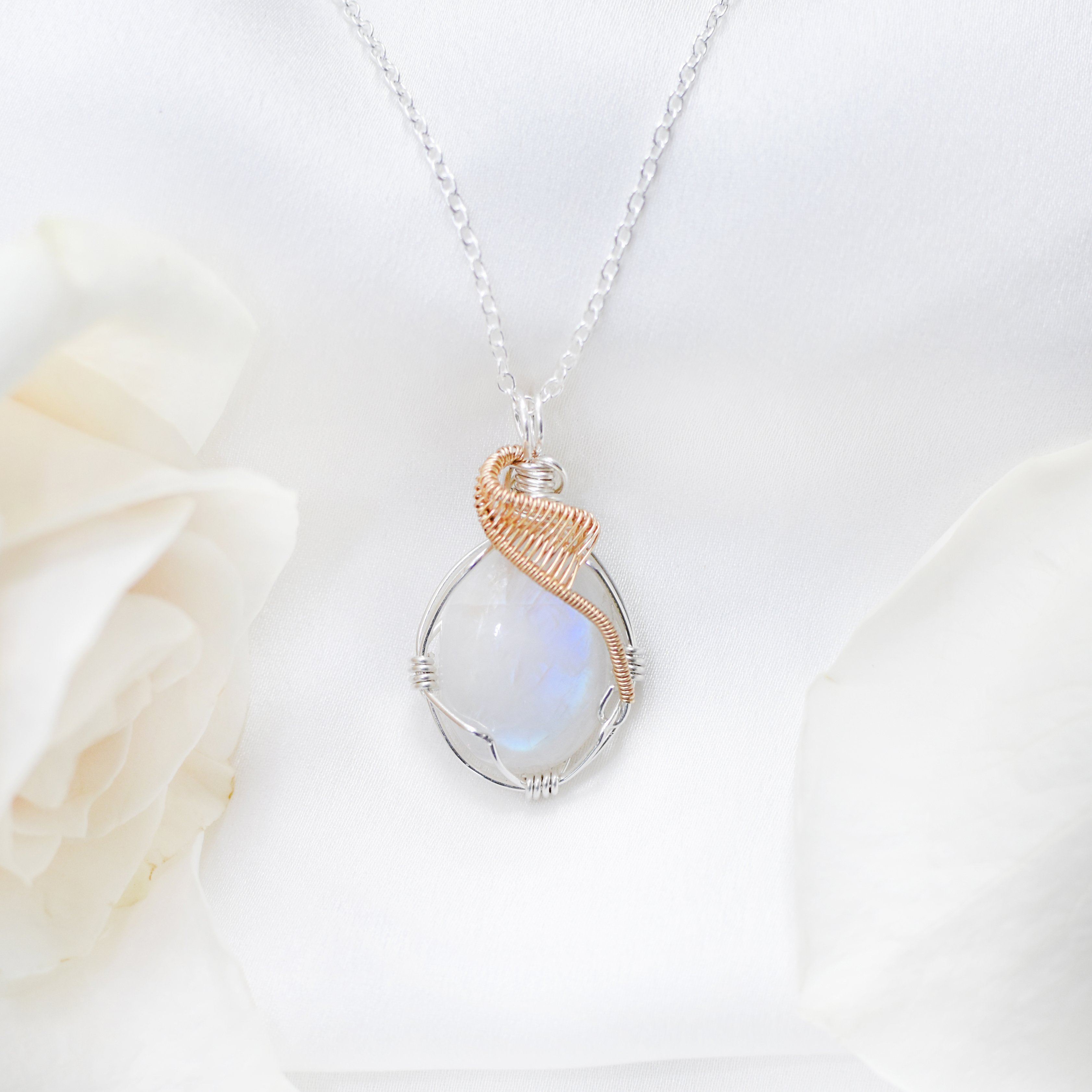 Rainbow Moonstone Necklace - 14K Gold Filled & Sterling Silver Pendant Jewelry for Women - Perfect for Weddings, Parties & Everyday Wear