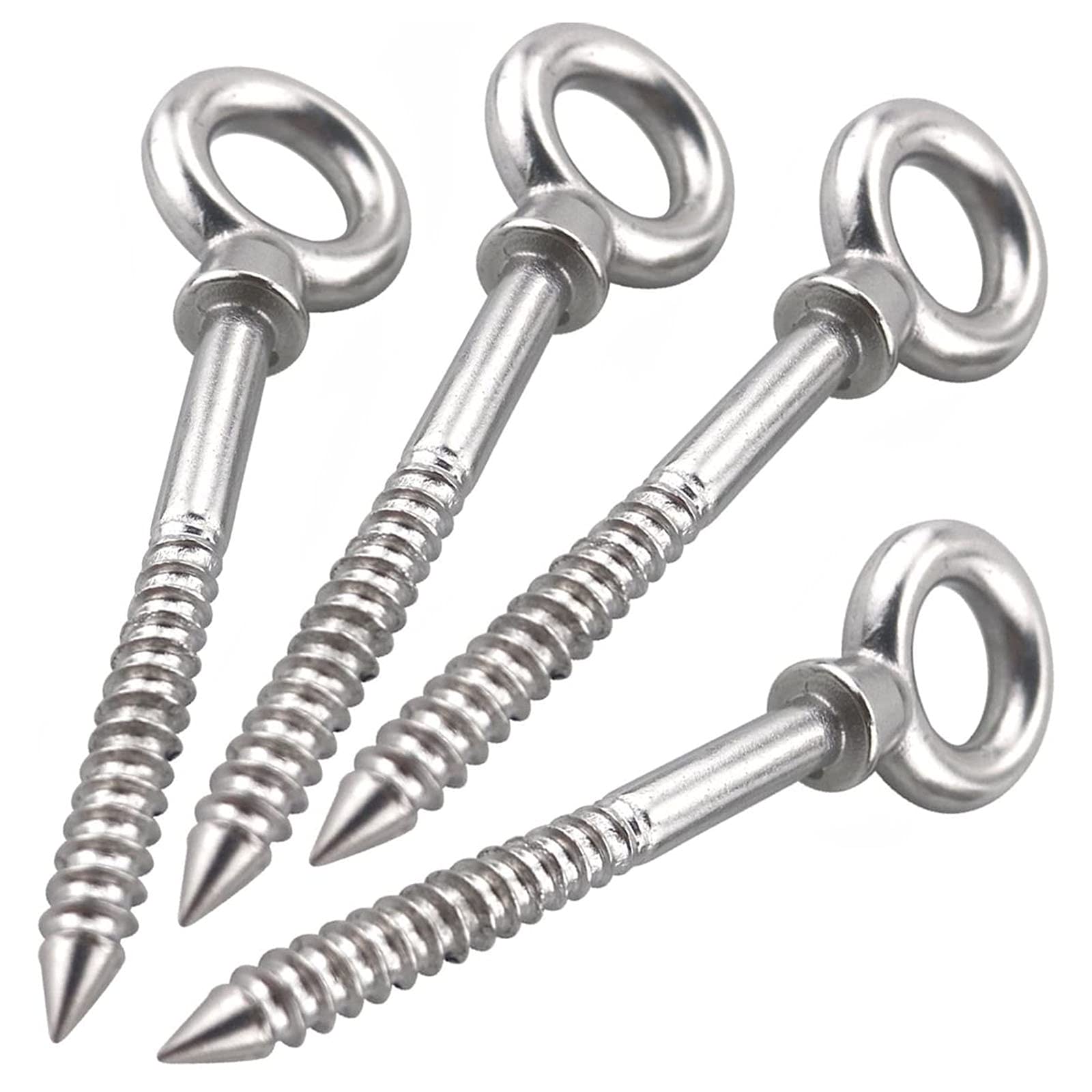 Abimars 4PCS M8 316 Stainless Steel Eye Bolts - 650lbs Load Capacity Heavy Duty Screw-in Eye Hooks for Hanging Hammocks, Swing Chairs, Heavy-Duty Suspension - Perfect for Outdoor, Marine & Industrial Use