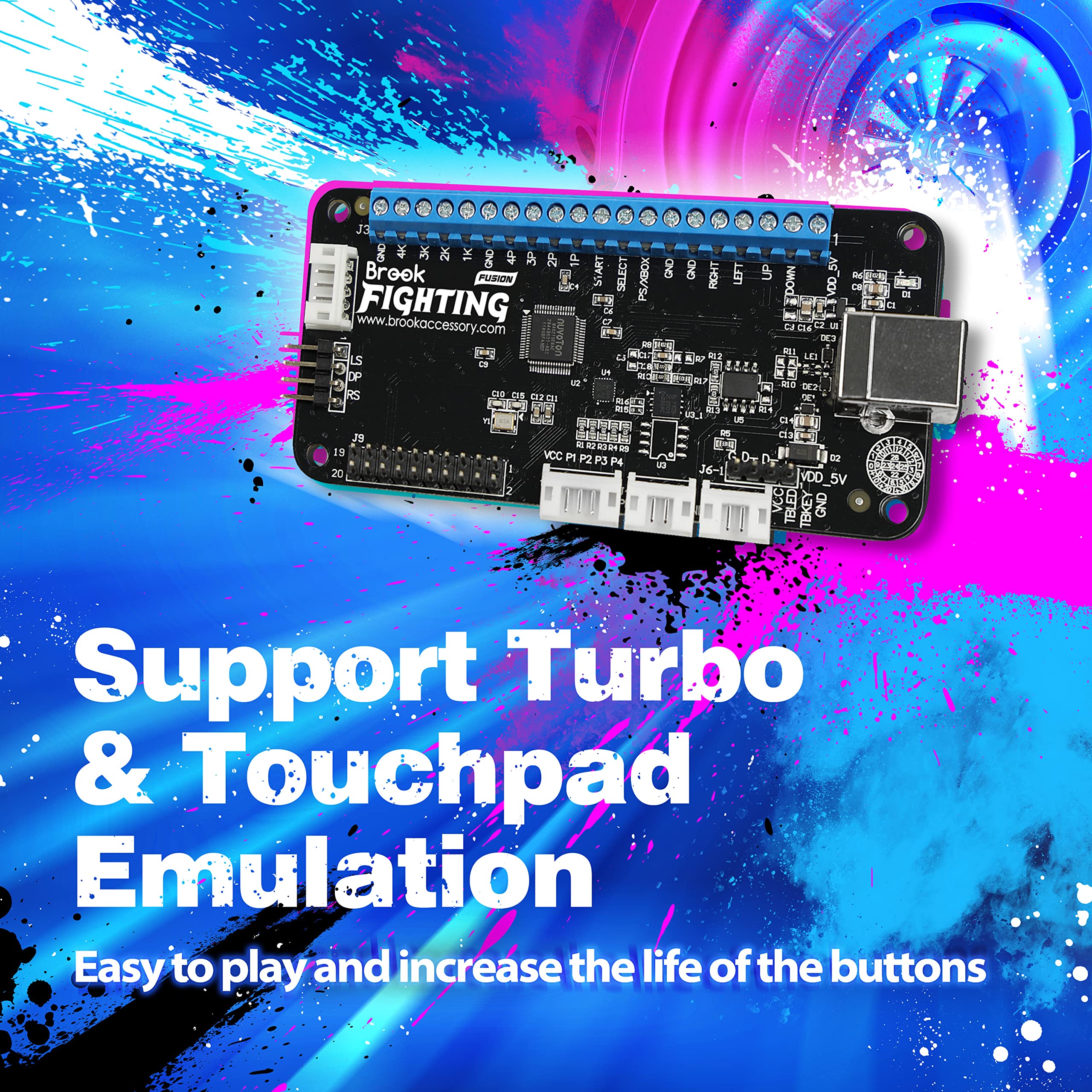 Brook Universal Fighting Board Fusion - Preinstalled Header Version for PS5 Fighting Games, Compatible with Street Fighter 6 & Tekken 8 | Perfect for Competitive Gaming & Arcade-Style Play at Home